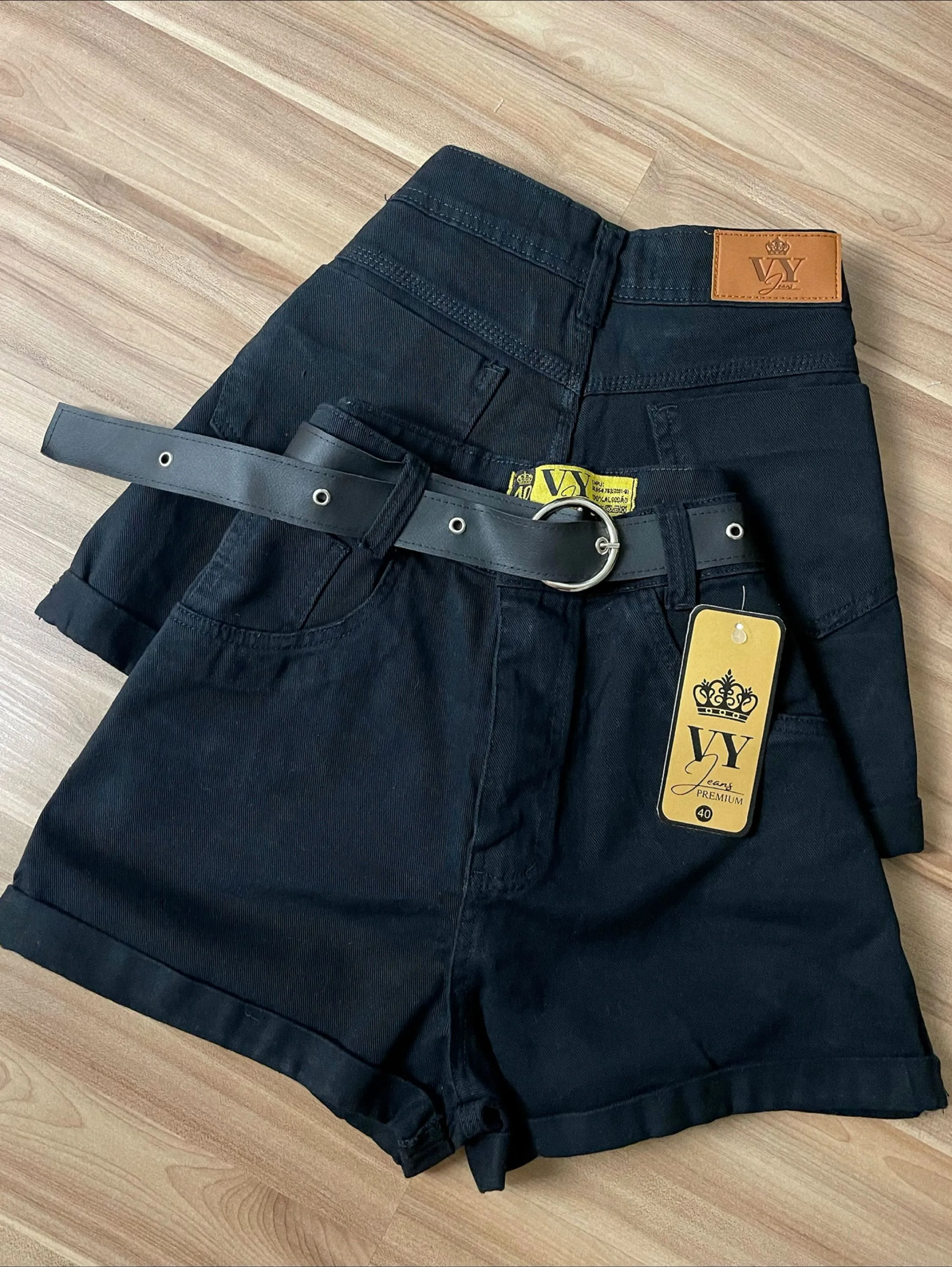 Short Jeans Feminino Preto Básico Com Bolso Com Cinto Melhor Qualidade