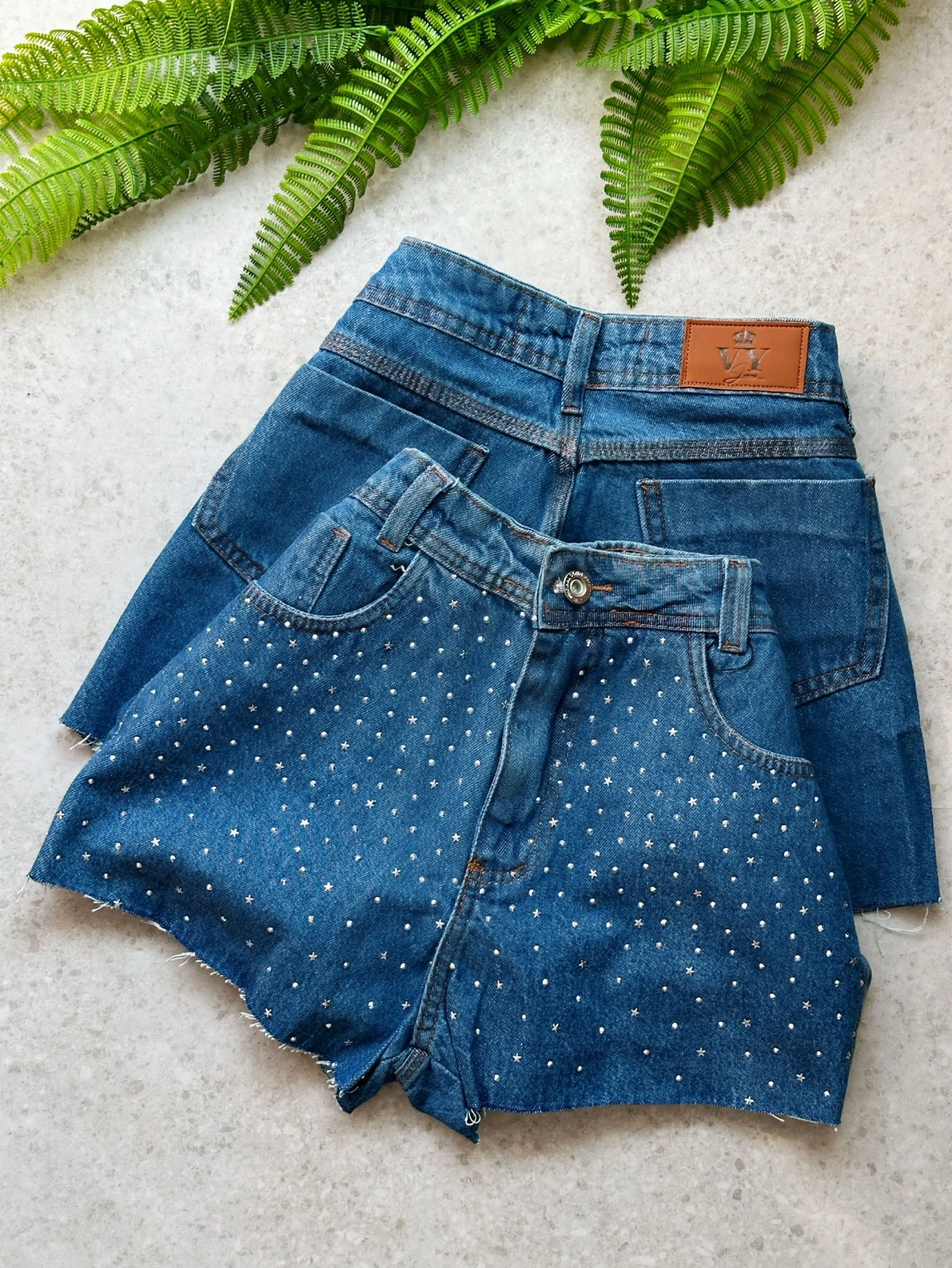 Short Jeans Feminino Pedraria Estrela Brilho com Bolso Melhor Qualidade