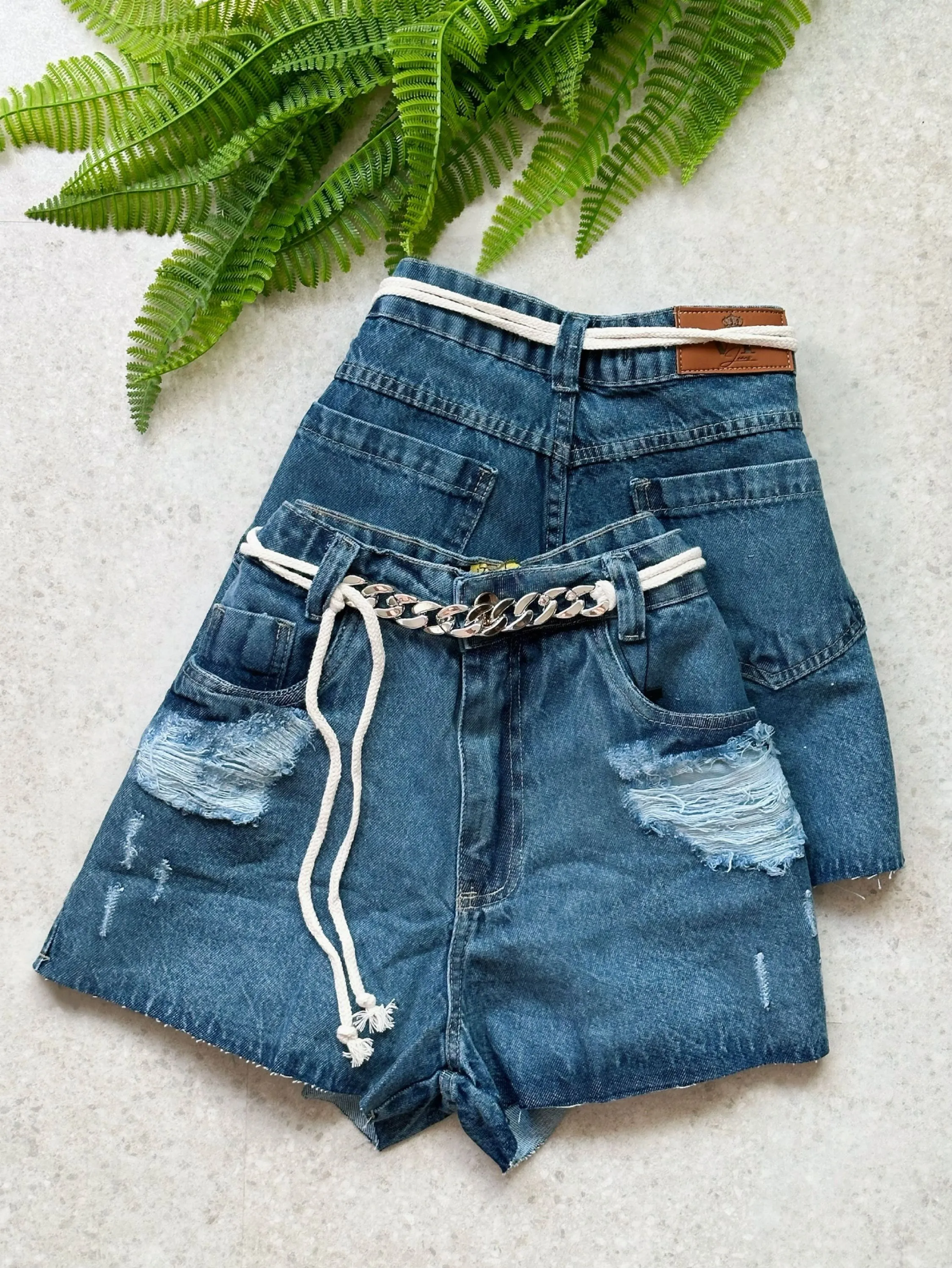 Short Jeans Feminino Cinto Corrente Cordinha Com bolso Melhor Qualidade