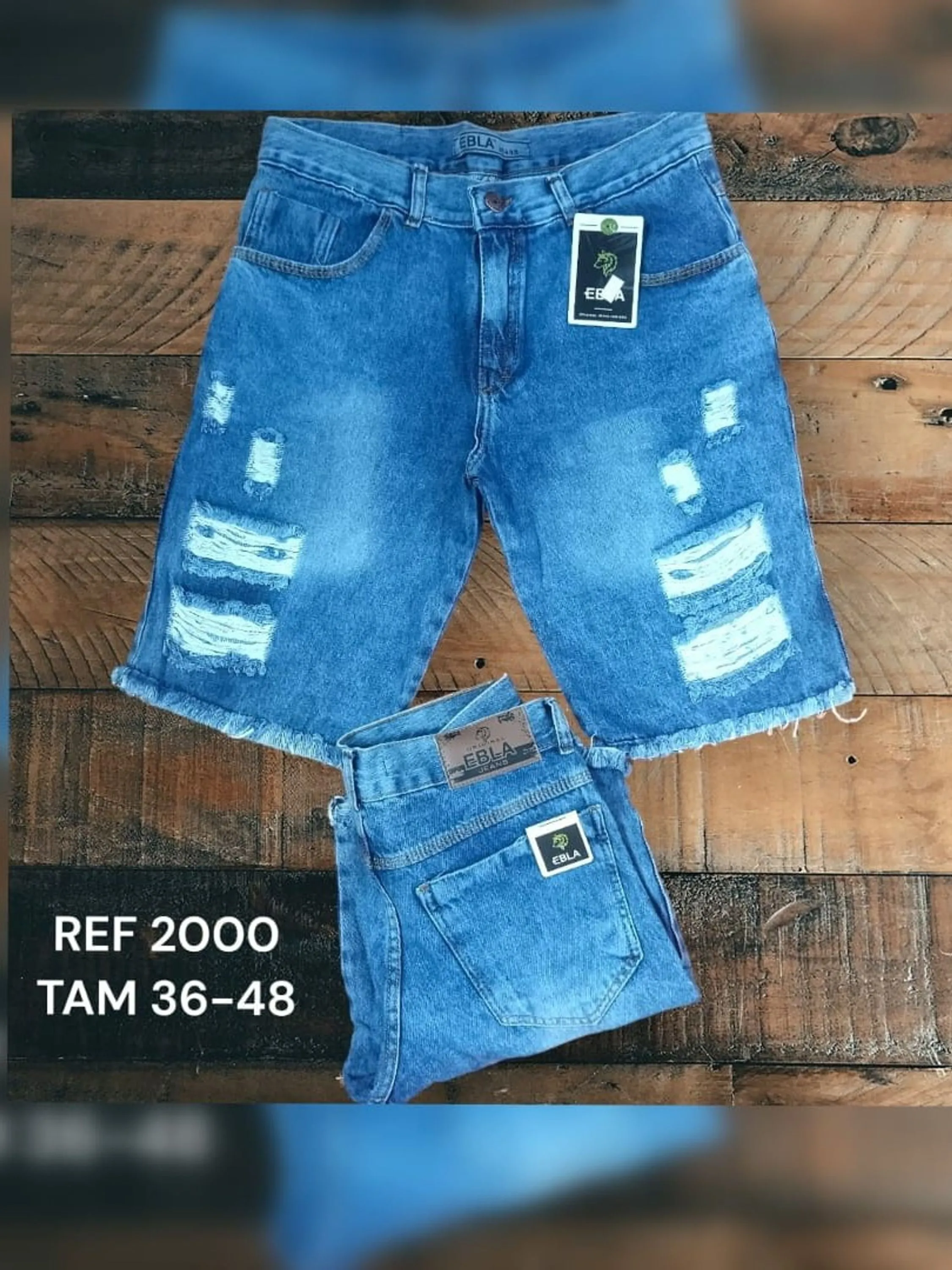 Bermuda jeans masculino destroyd 2000