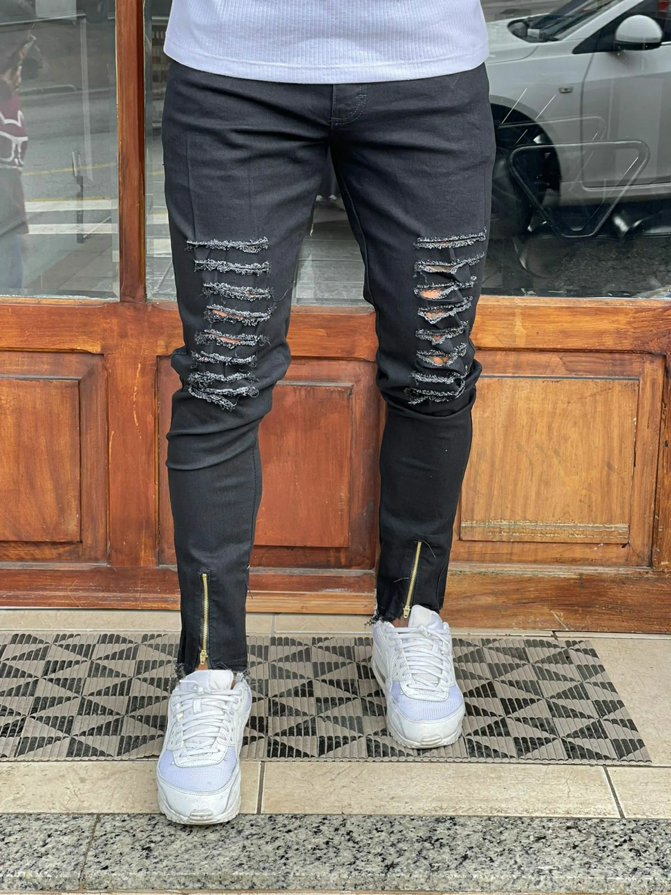 Calça jeans masculino preta com zíper 3088