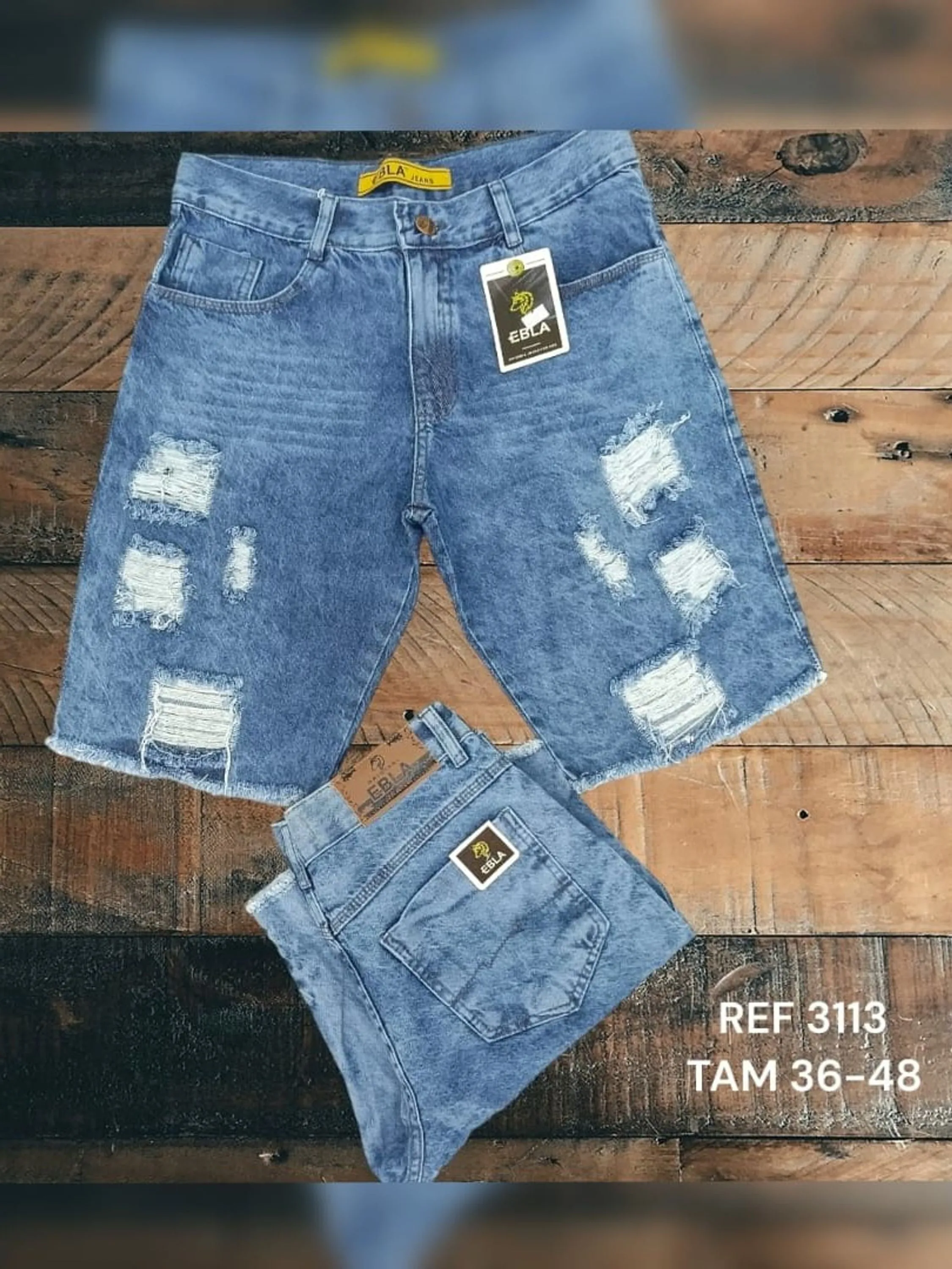 Bermuda jeans masculino rasgada 3113