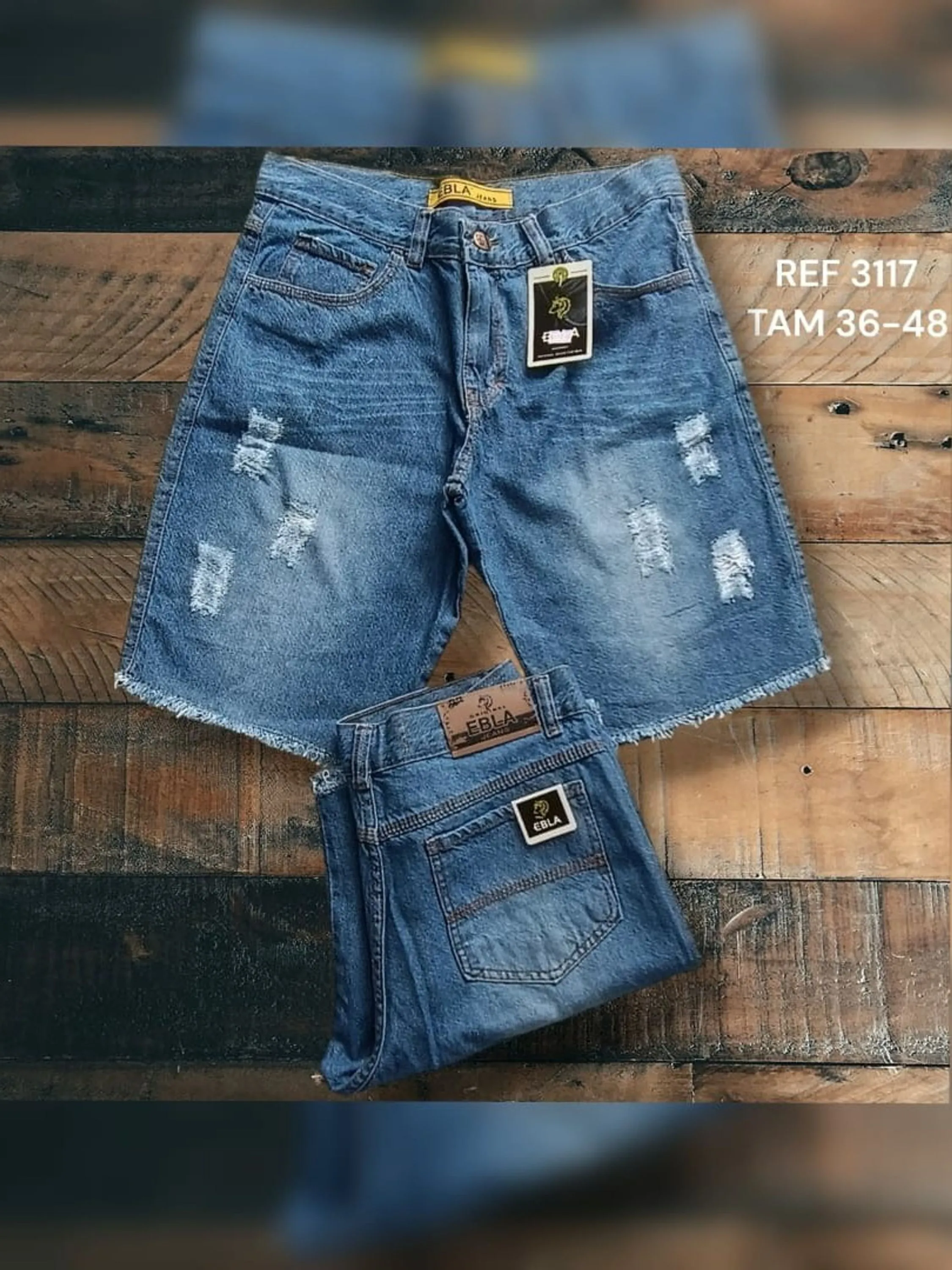 Bermuda jeans masculino destroyd 3117