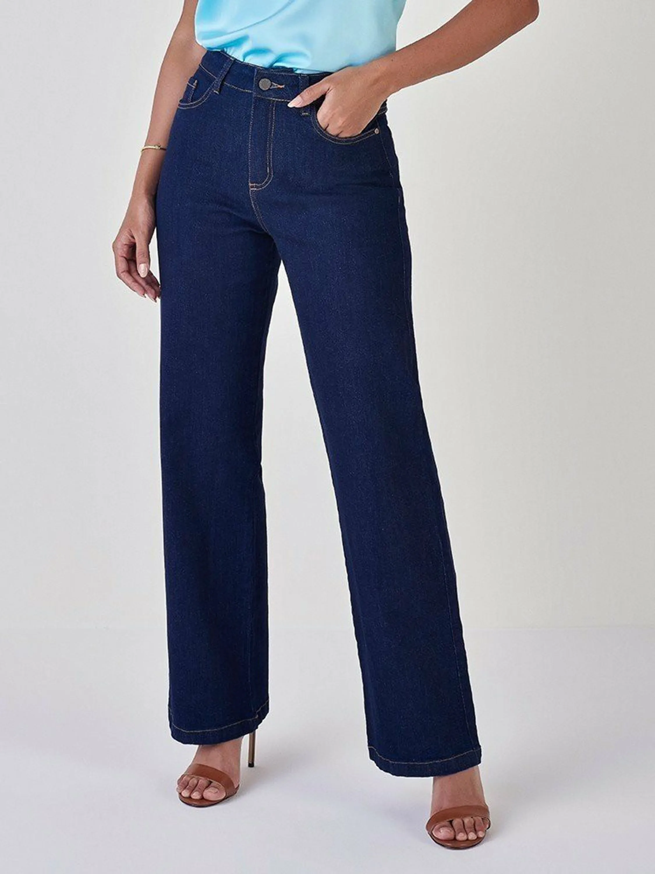 Calça jeans wide leg azul escuro 777