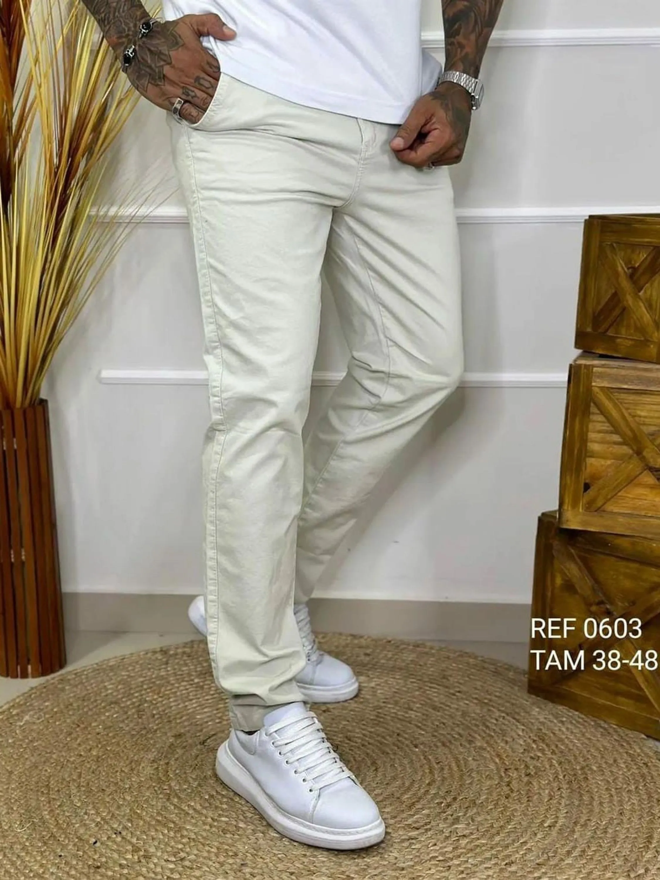 Calça masculina sarja bolso faca com bolso embutido atrás 2073