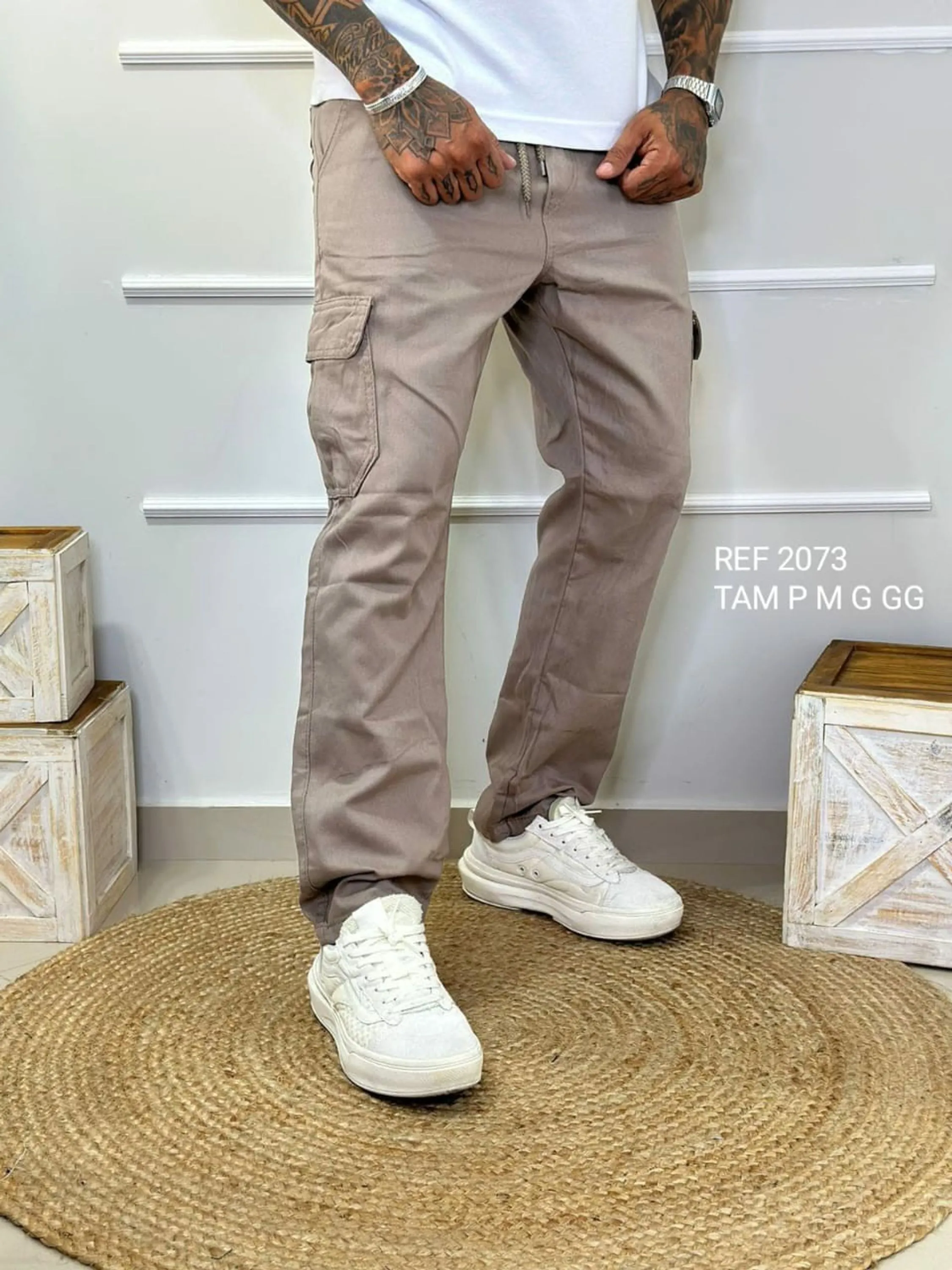 Calça cargo masculina sarja 2073