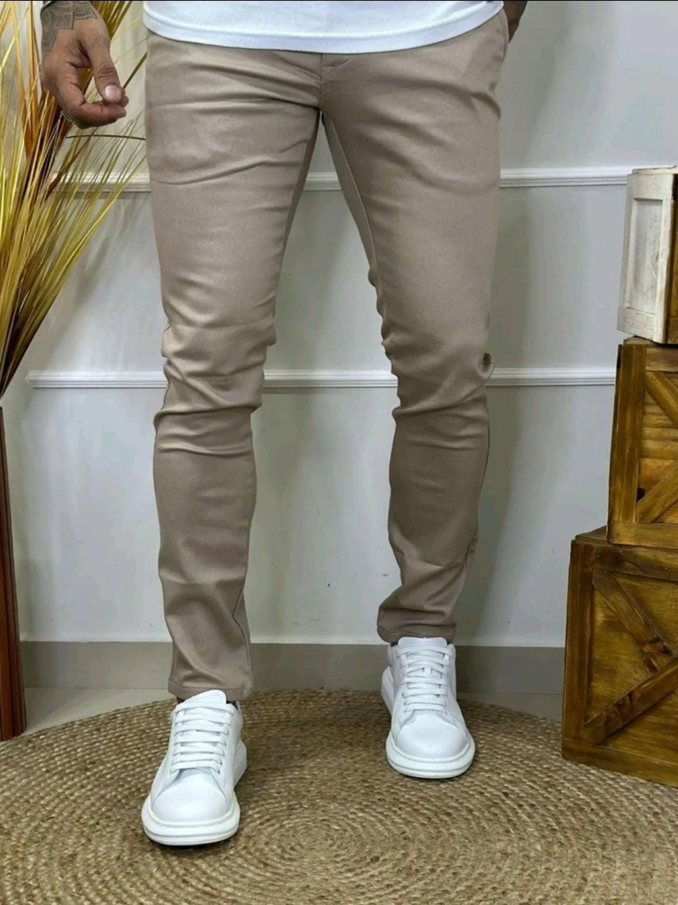 Calça sarja masculina bolso faca com bolso embutido atrás 2071