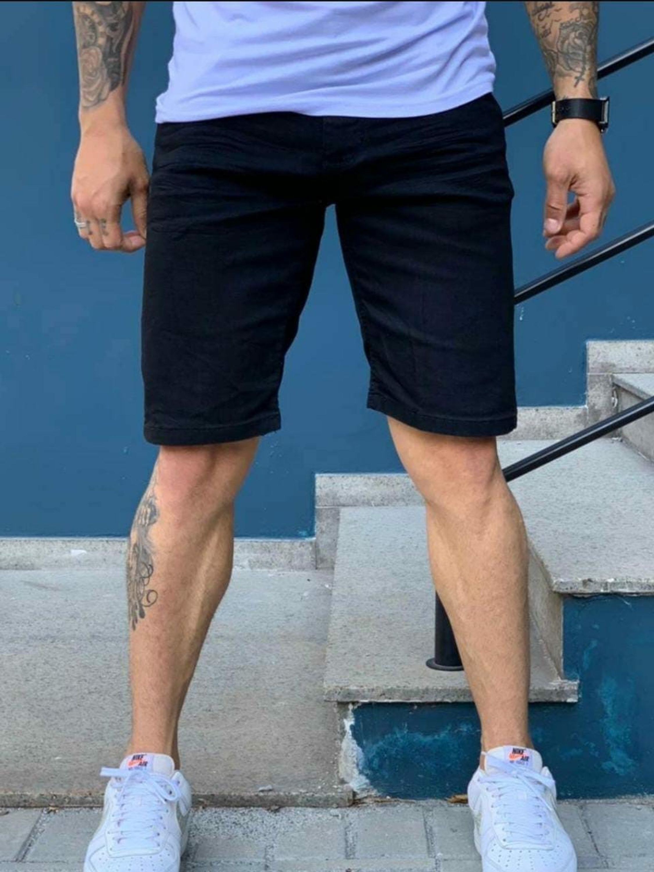 Bermuda jeans masculino lycra preta