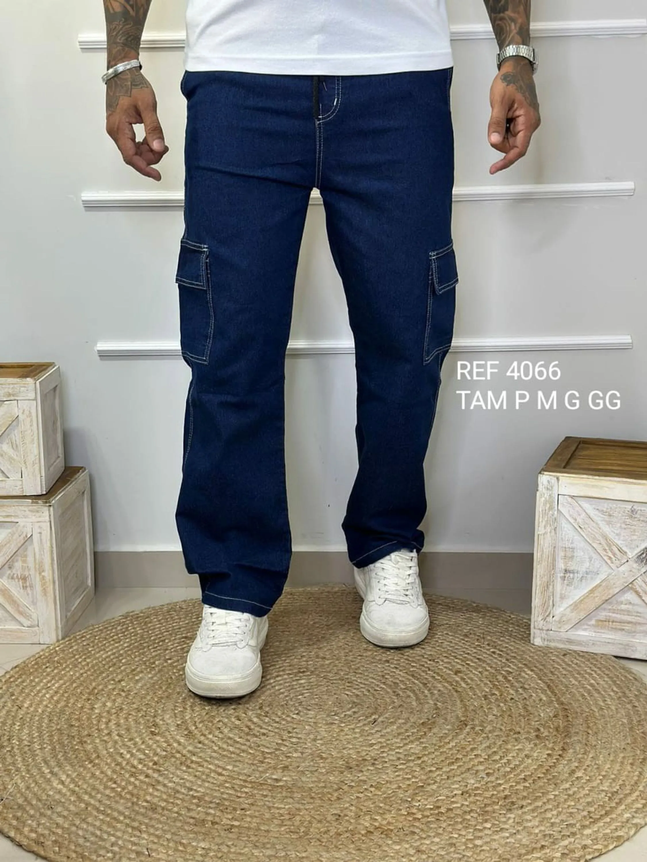 Calça cargo masculino azul jeans 4066