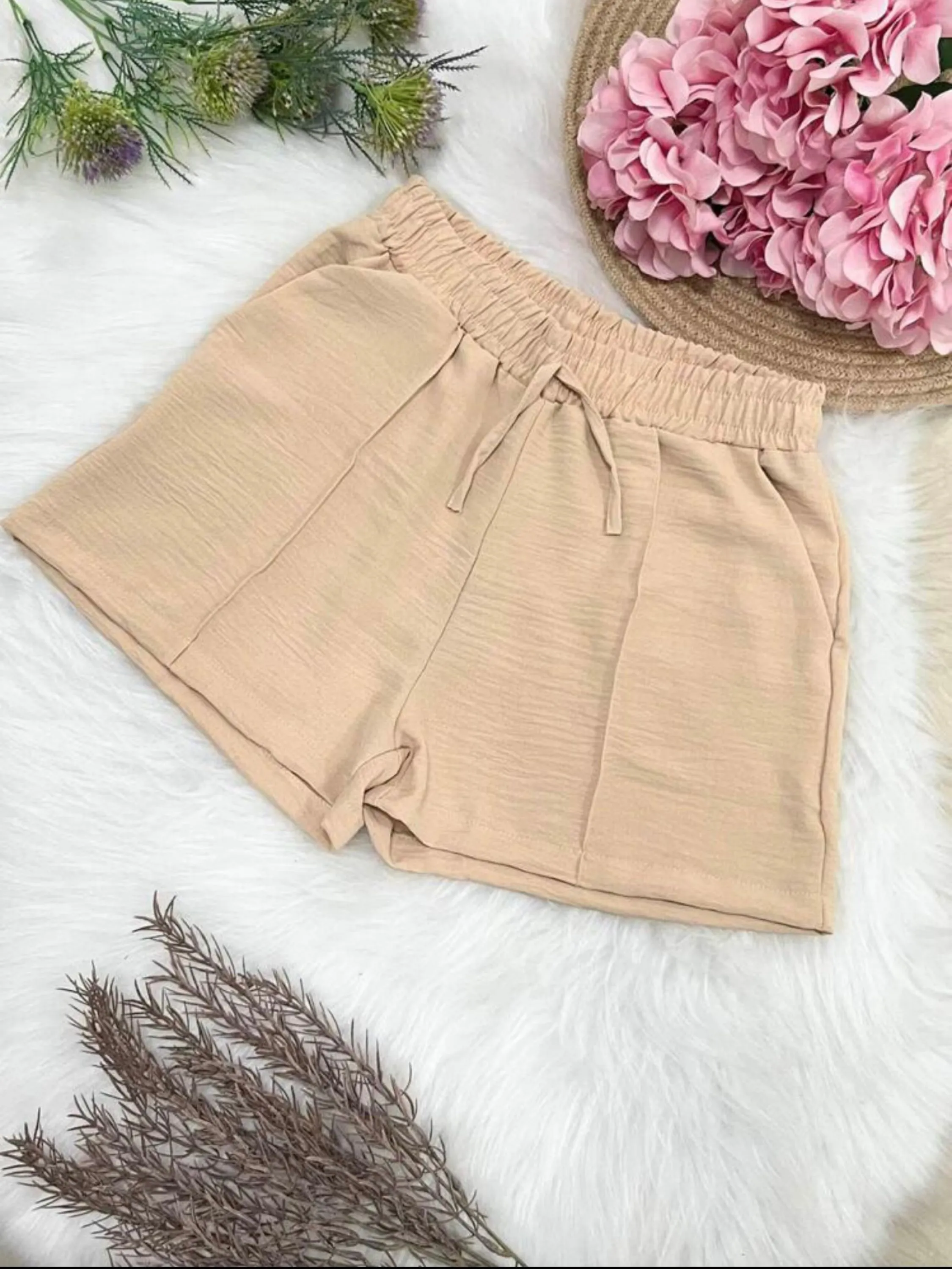 moda Feminina shorts tecido duna fashion chic com bolsa e elastica com amarrar