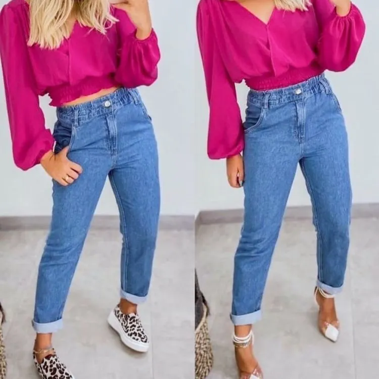 Calça jeans Cintura elástica Elsa Moda