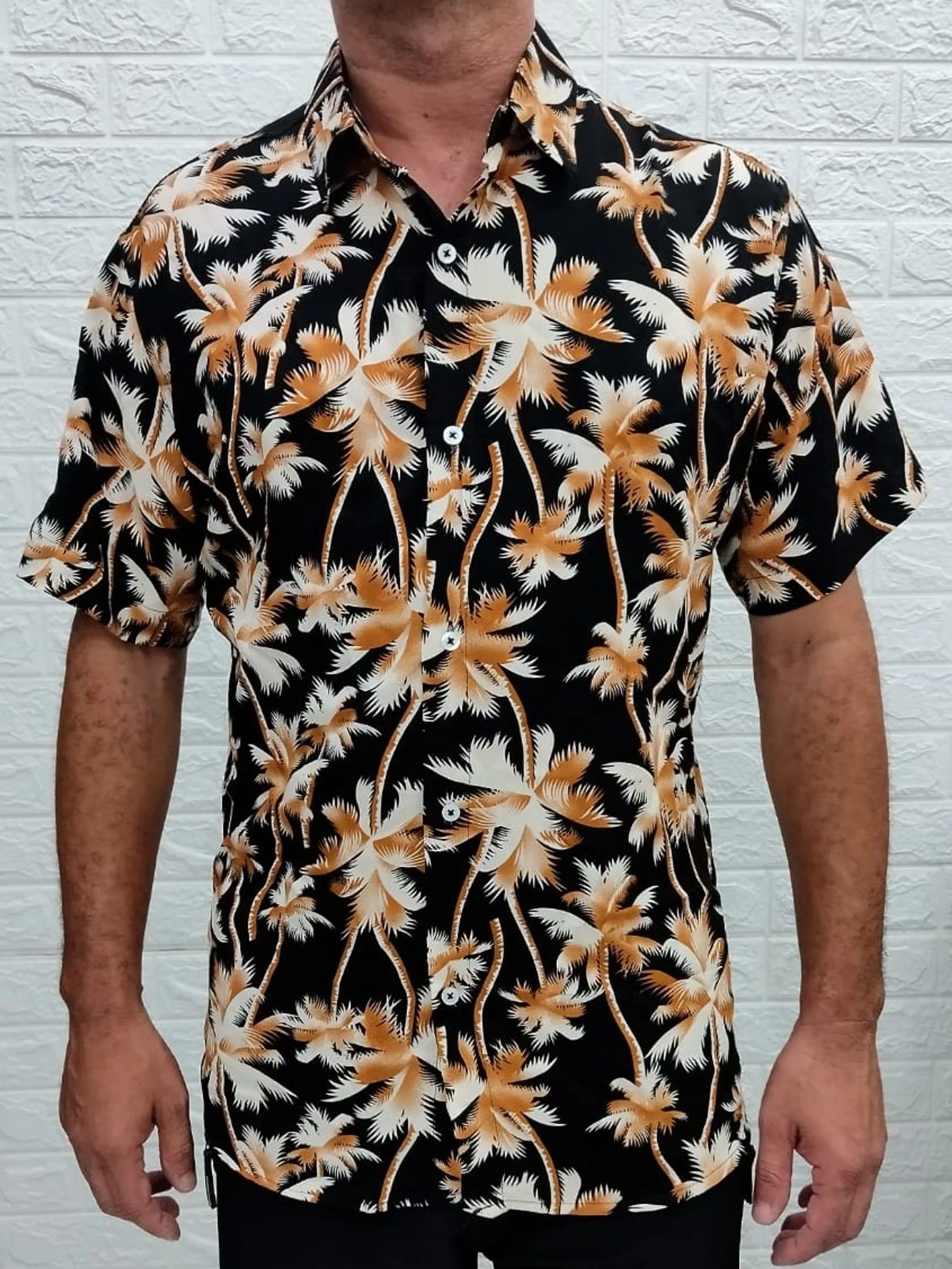 Camisa Masculina Social Tropical Estampada Slim Manga Curta