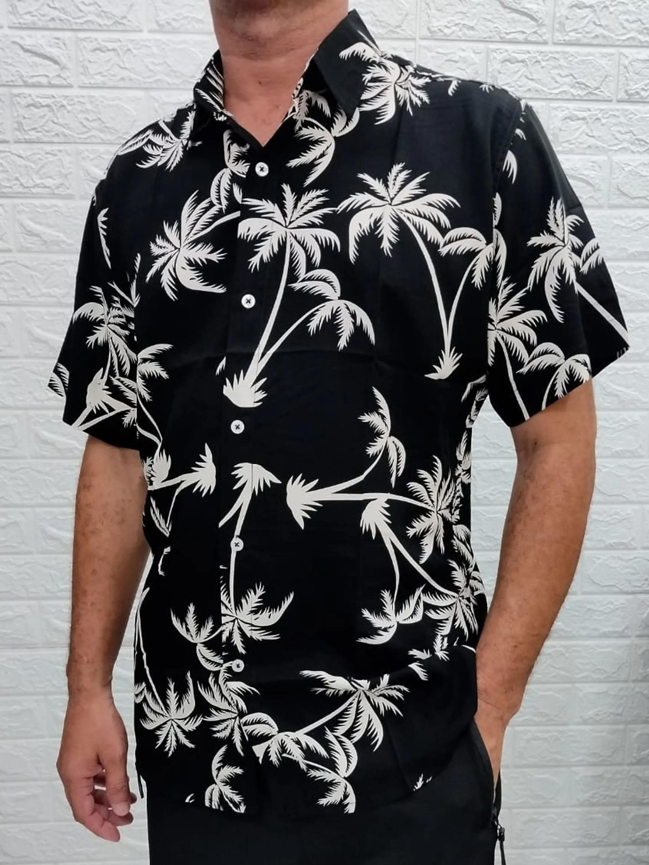 Camisa Social Masculina Estampada Manga Curta Tropical Slim