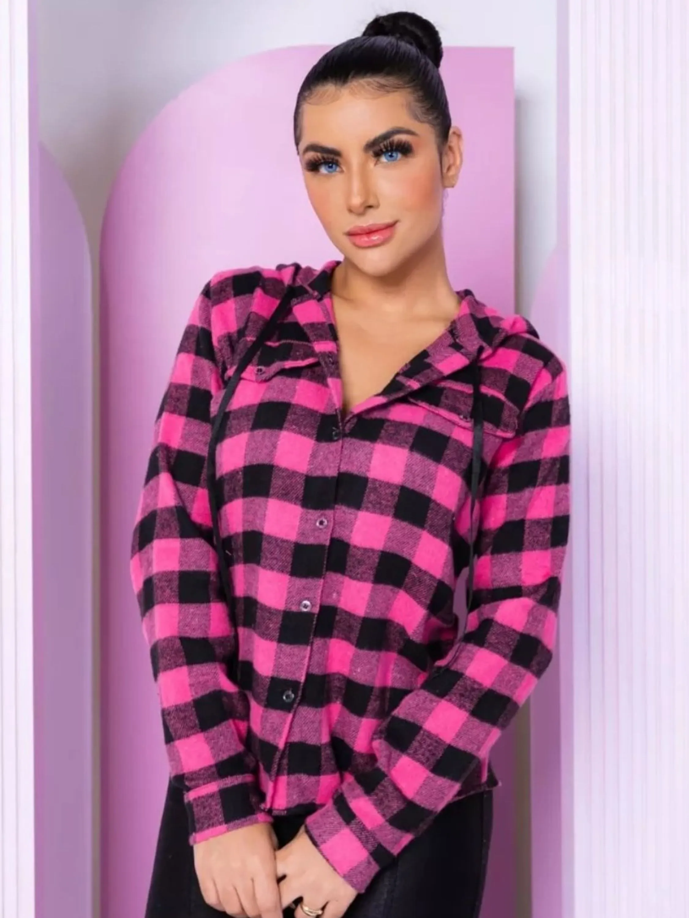 Camisa Blusa Xadrez Flanelada de Touca