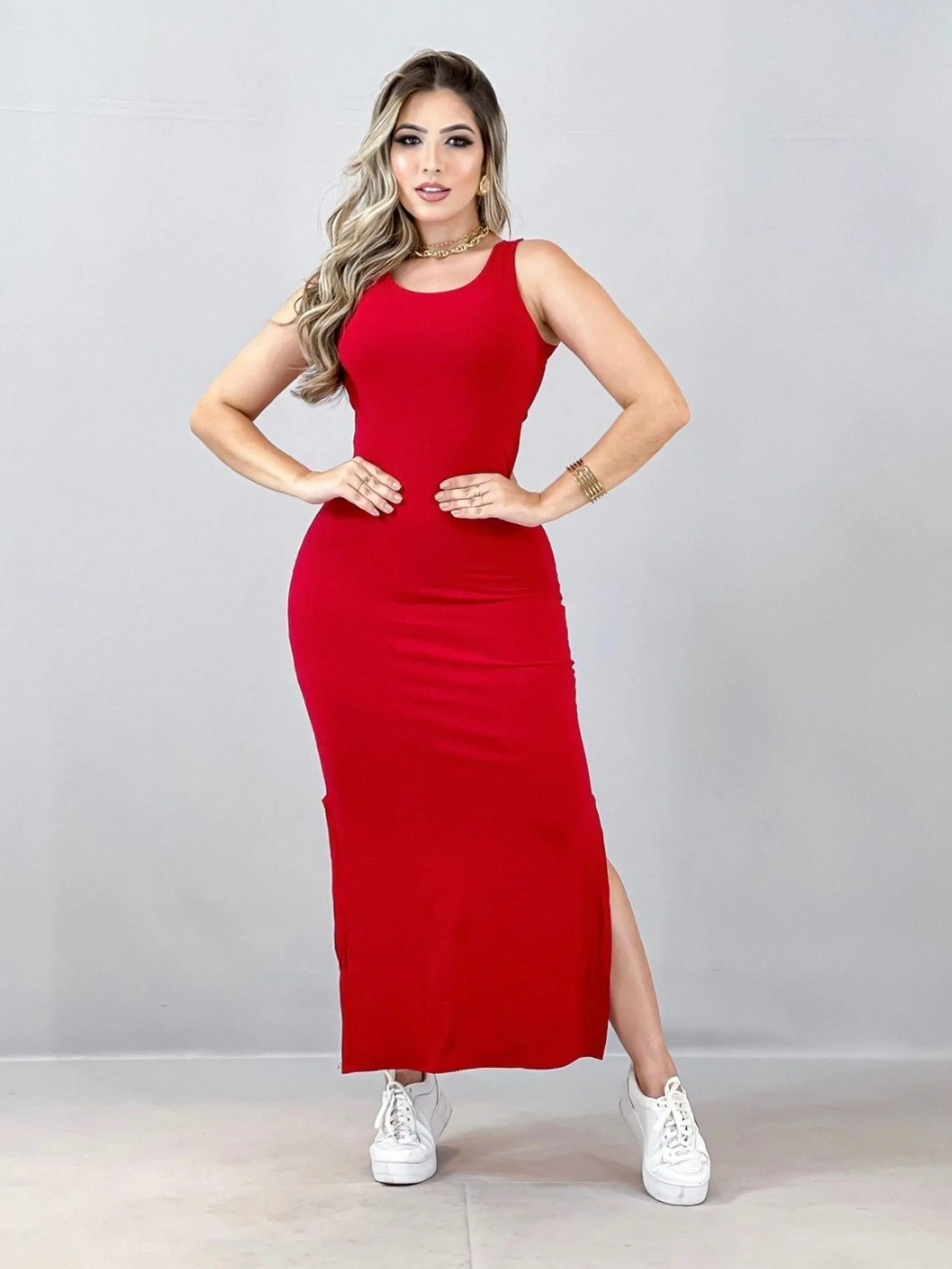 Vestido Midi Regata com Fenda