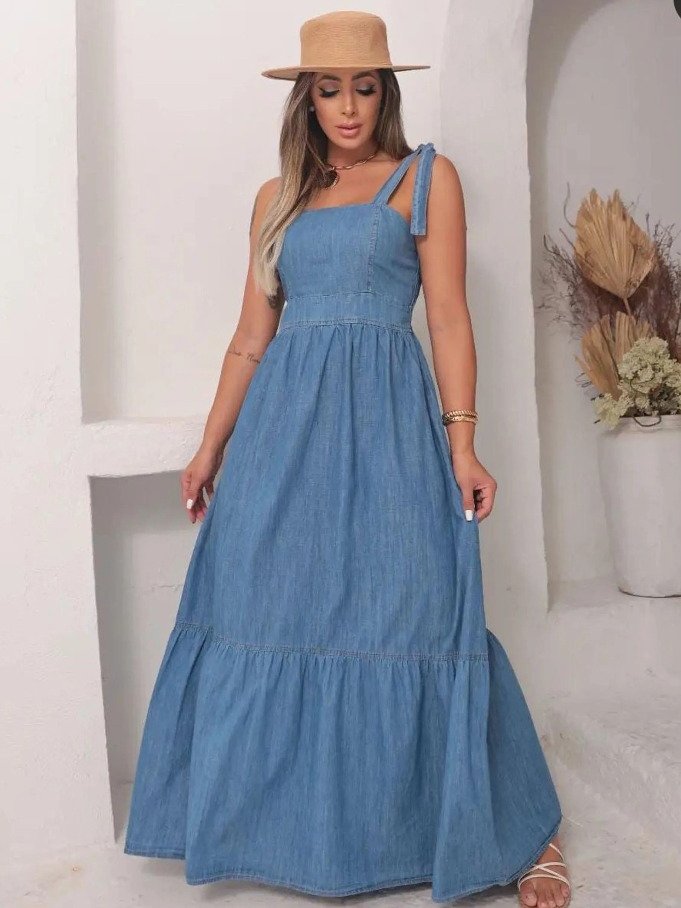 Vestido Longo Jeans com Alças