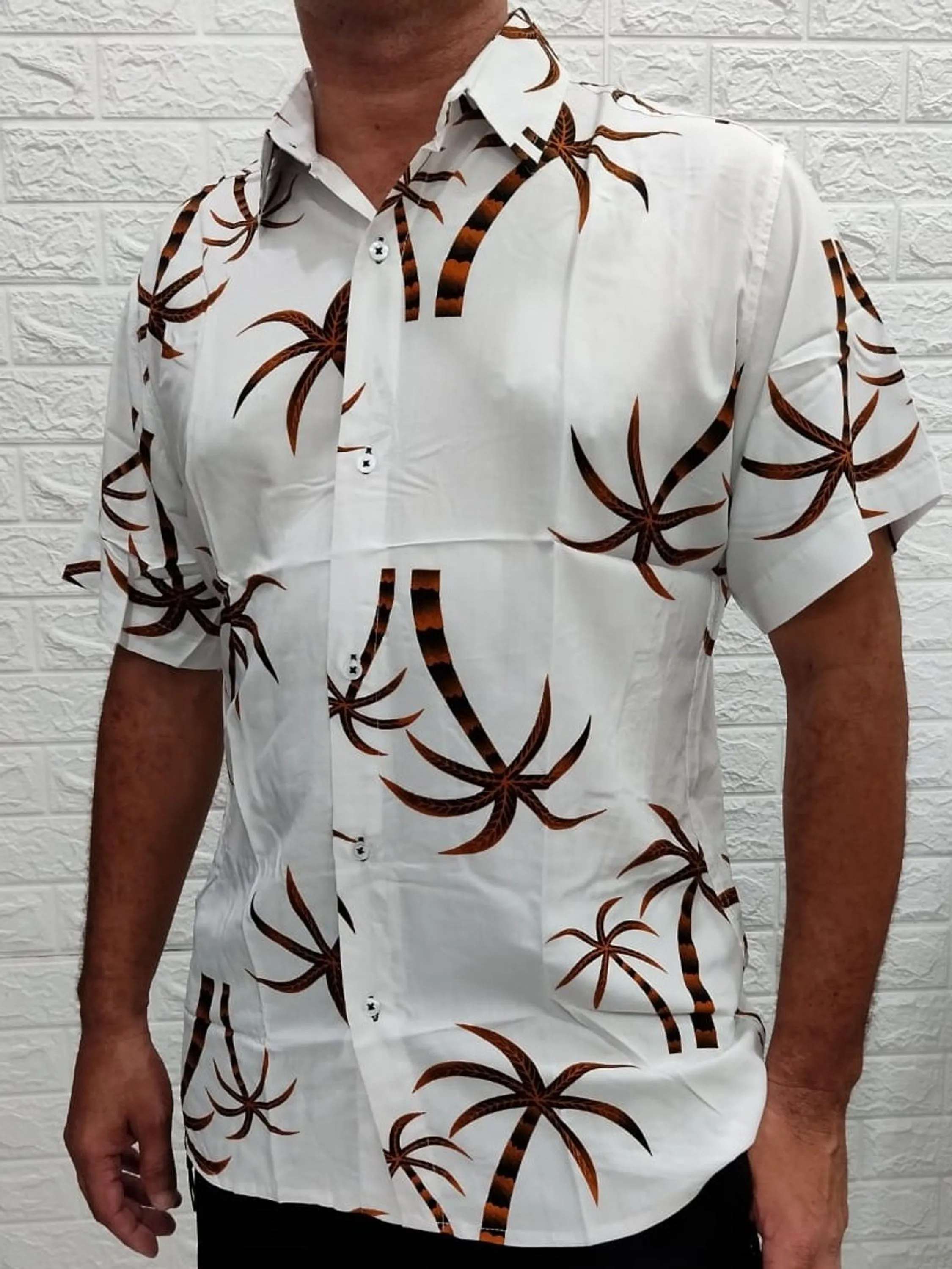 Camisa Social Masculina Estampada Tropical Slim Manga Curta