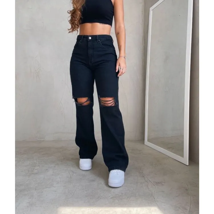 calça wide leg sem lycra