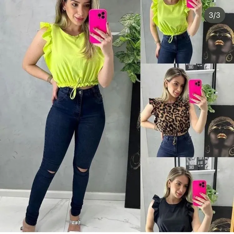 Blusa cropped babado modas verão