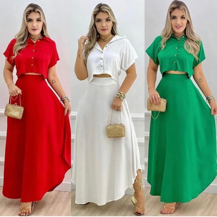 Conjunto Cropeed e saia longa   Viscolinho modas