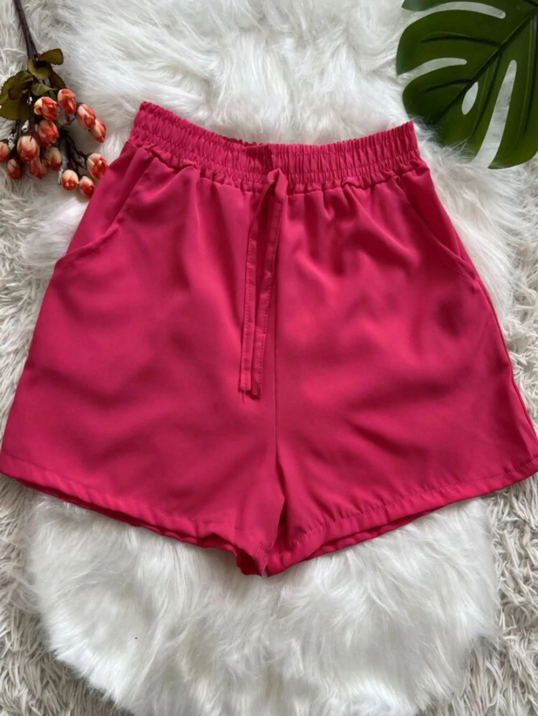 Short Feminino Liso Poliester Elastano Bolso Moda