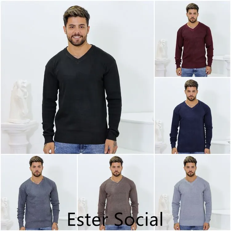 Suéter Masculino Lisa Gola V Com Elastano Roupa para Frio - Estersocial