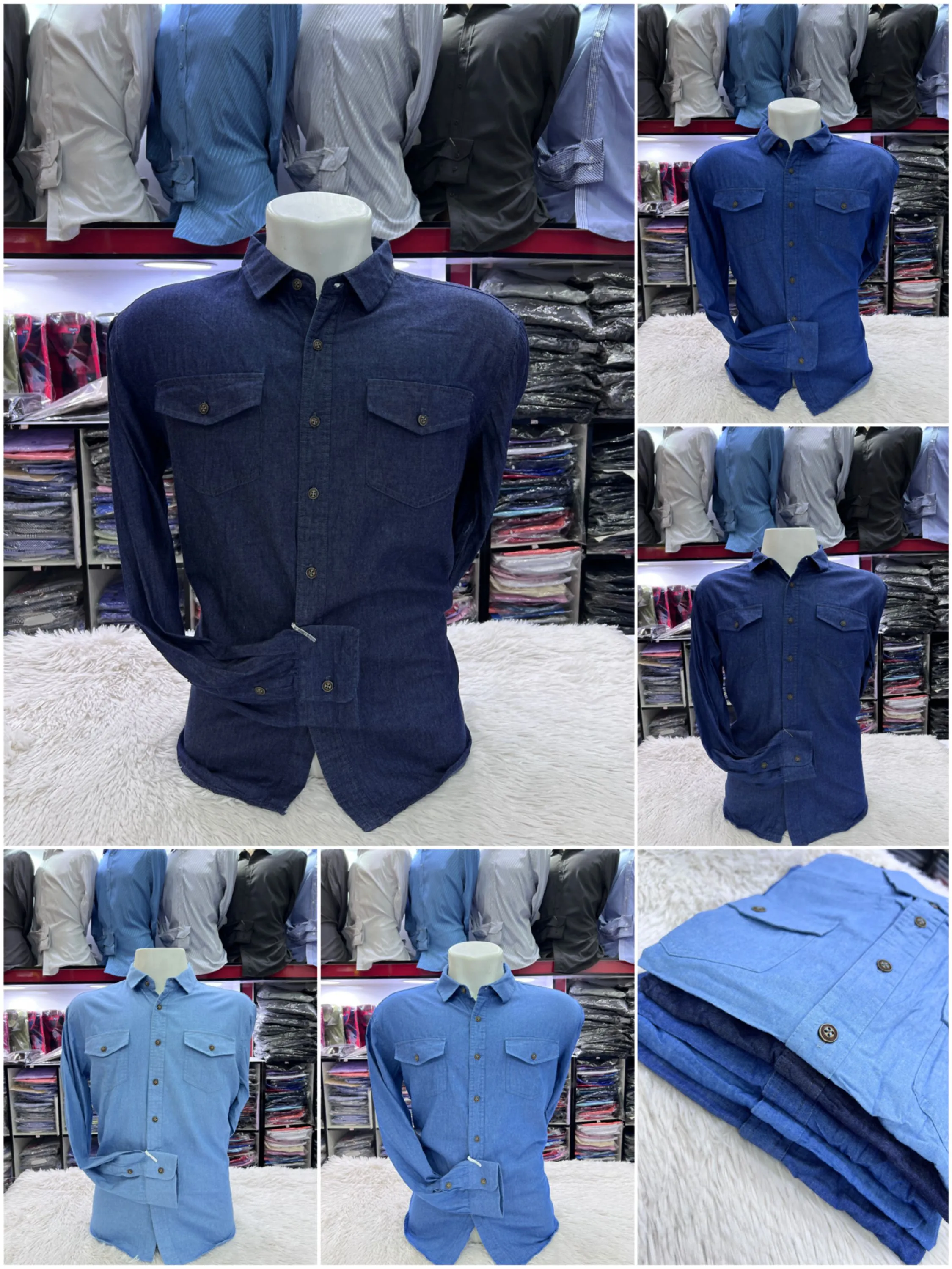 Camisa Social Masculina Jeans Manga Longa Com Bolso Feito na China - Estersocial