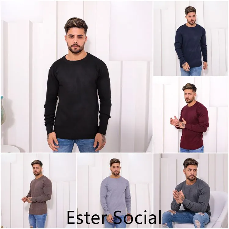 Suéter Masculino Gola Redonda Com Elastano Roupa para Frio - Estersocial