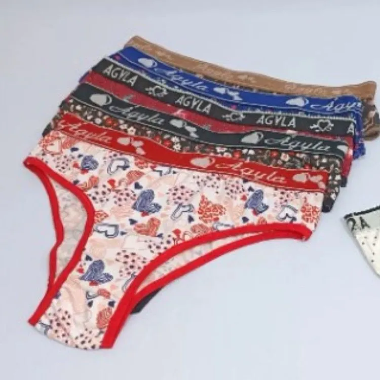 12 Calcinhas Ágyla de Algodão com Cós  Tanga Estampada