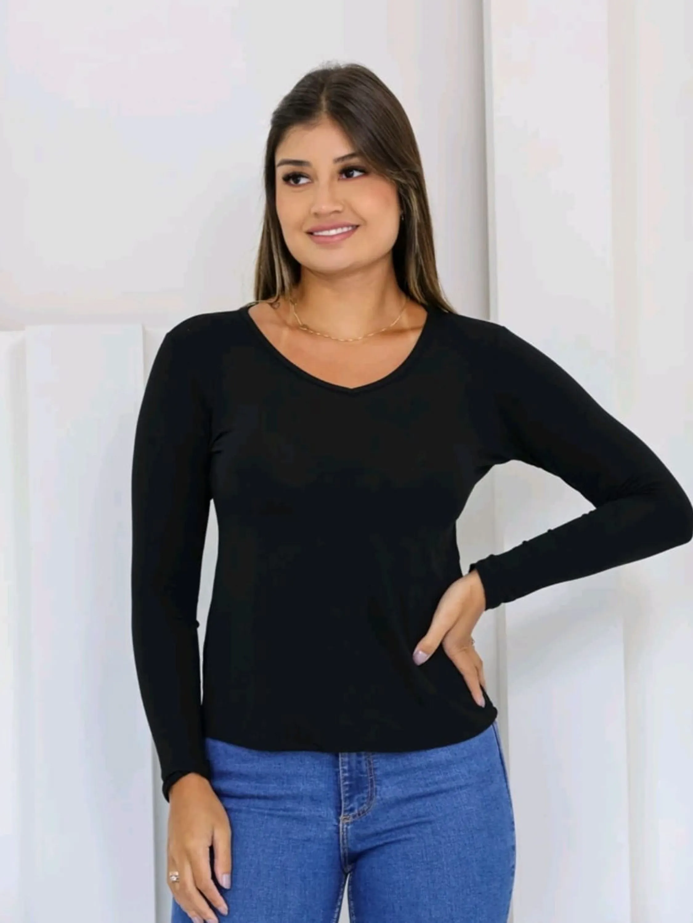 Blusa básica manga longa