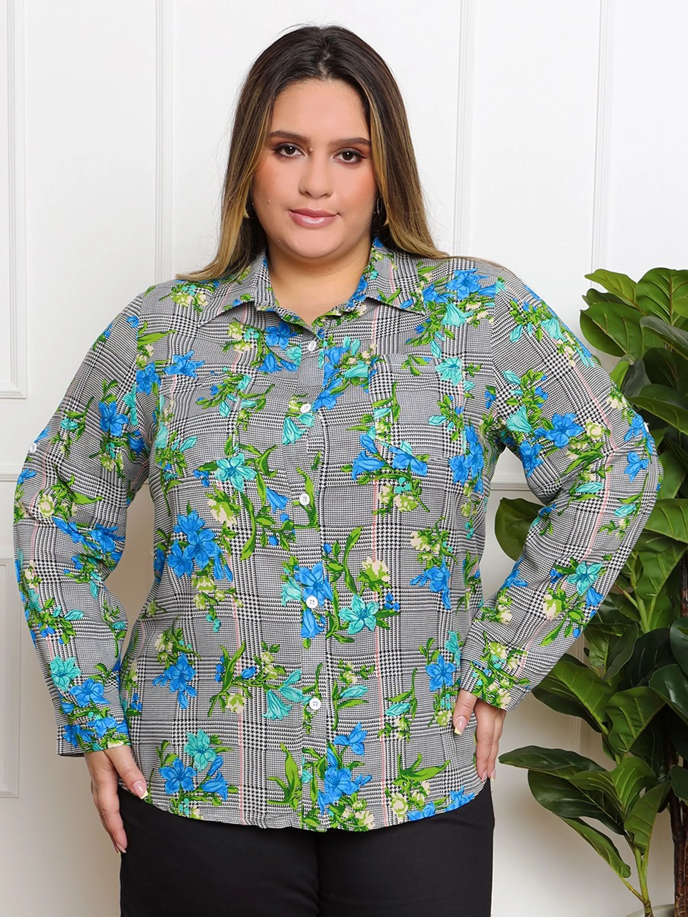 Camisa manga longa toda estampada floral K002