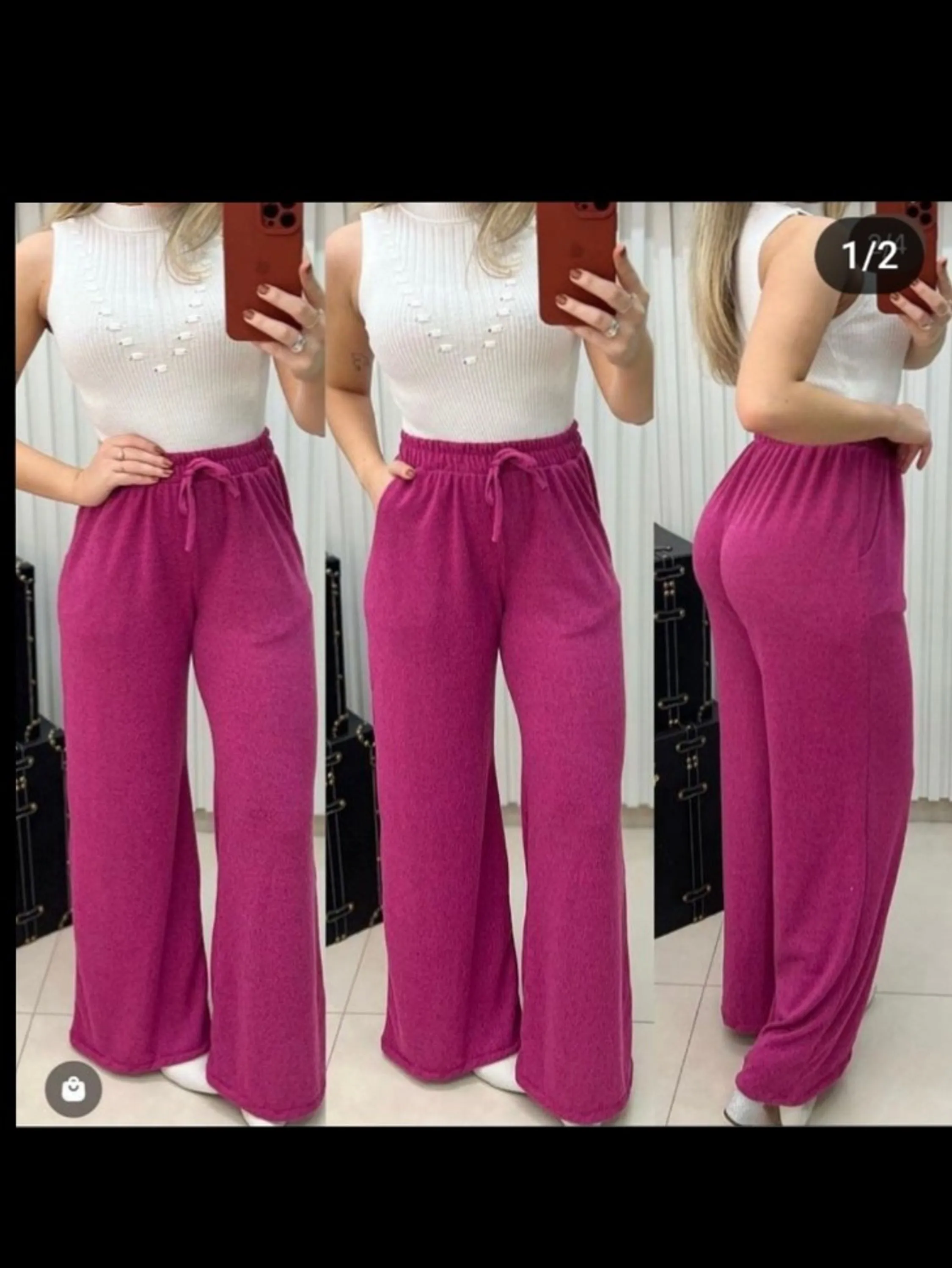 Calça pantalona lãzinha com bolso