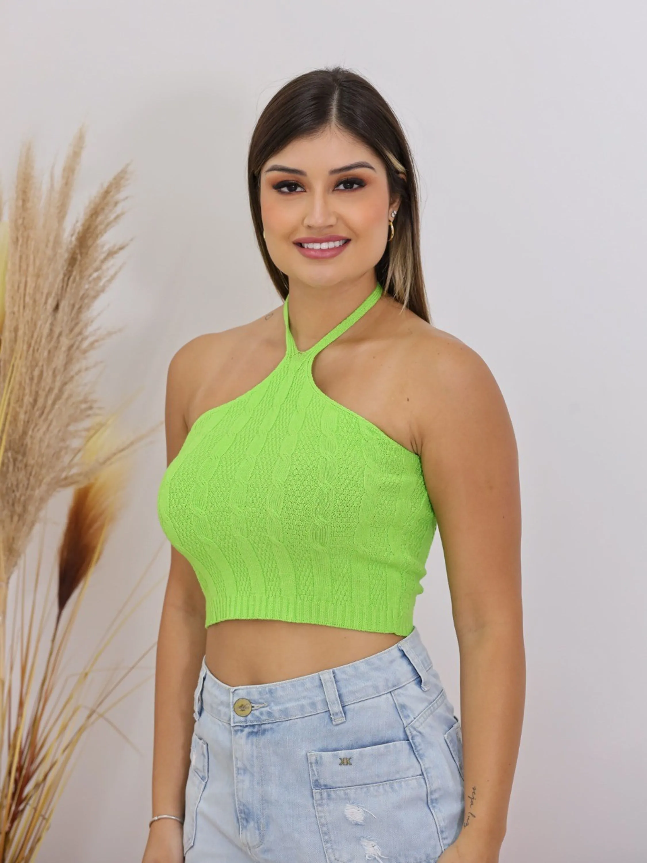 Promoção cropped tricô modal de amarrar