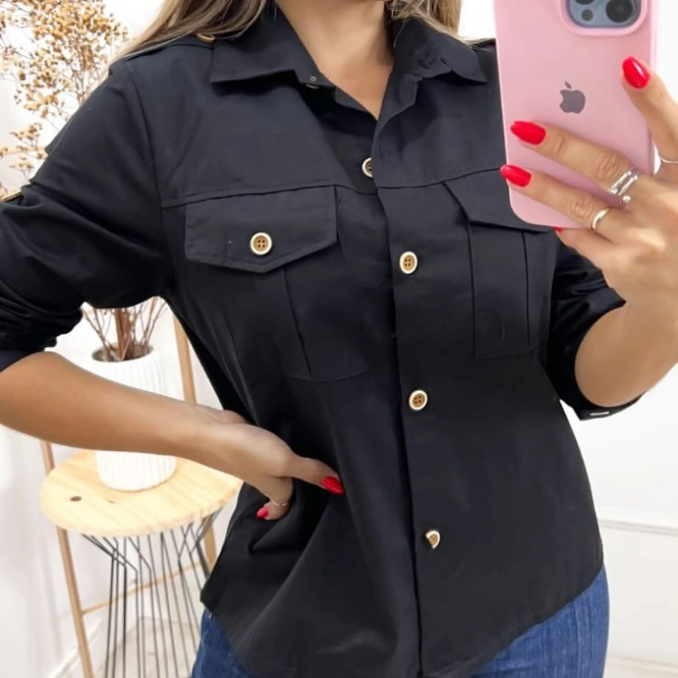 Blusa manga longa com botão YY003