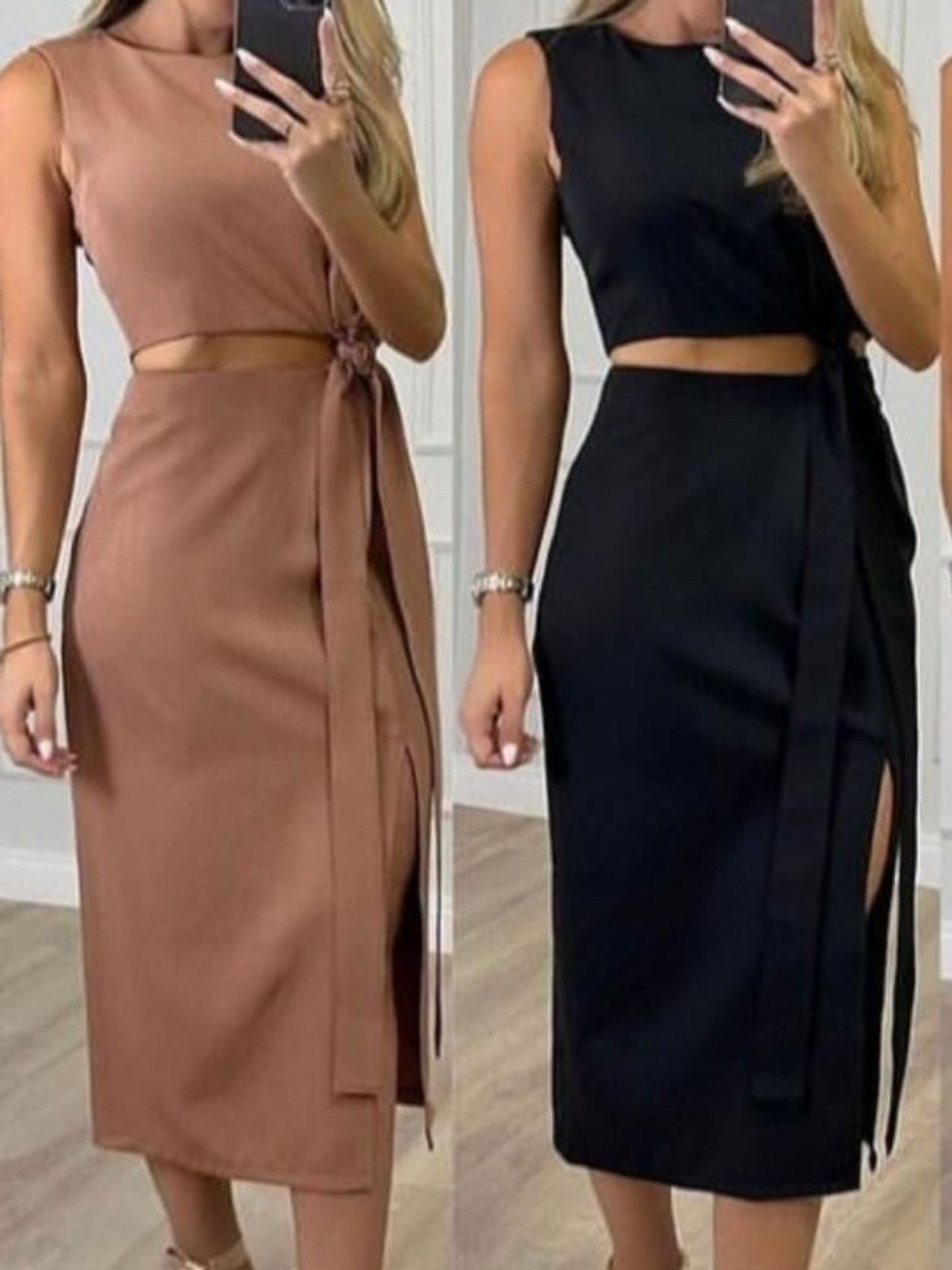 Novidade vestido alfaiataria com fenda e detalhes na barriga