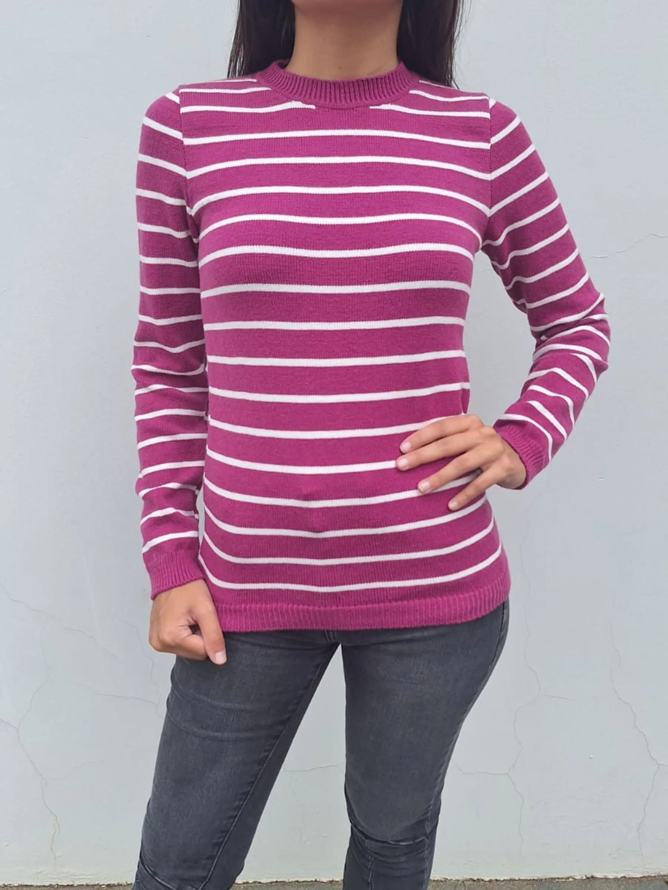 Novidade blusa manga longa modal com listras