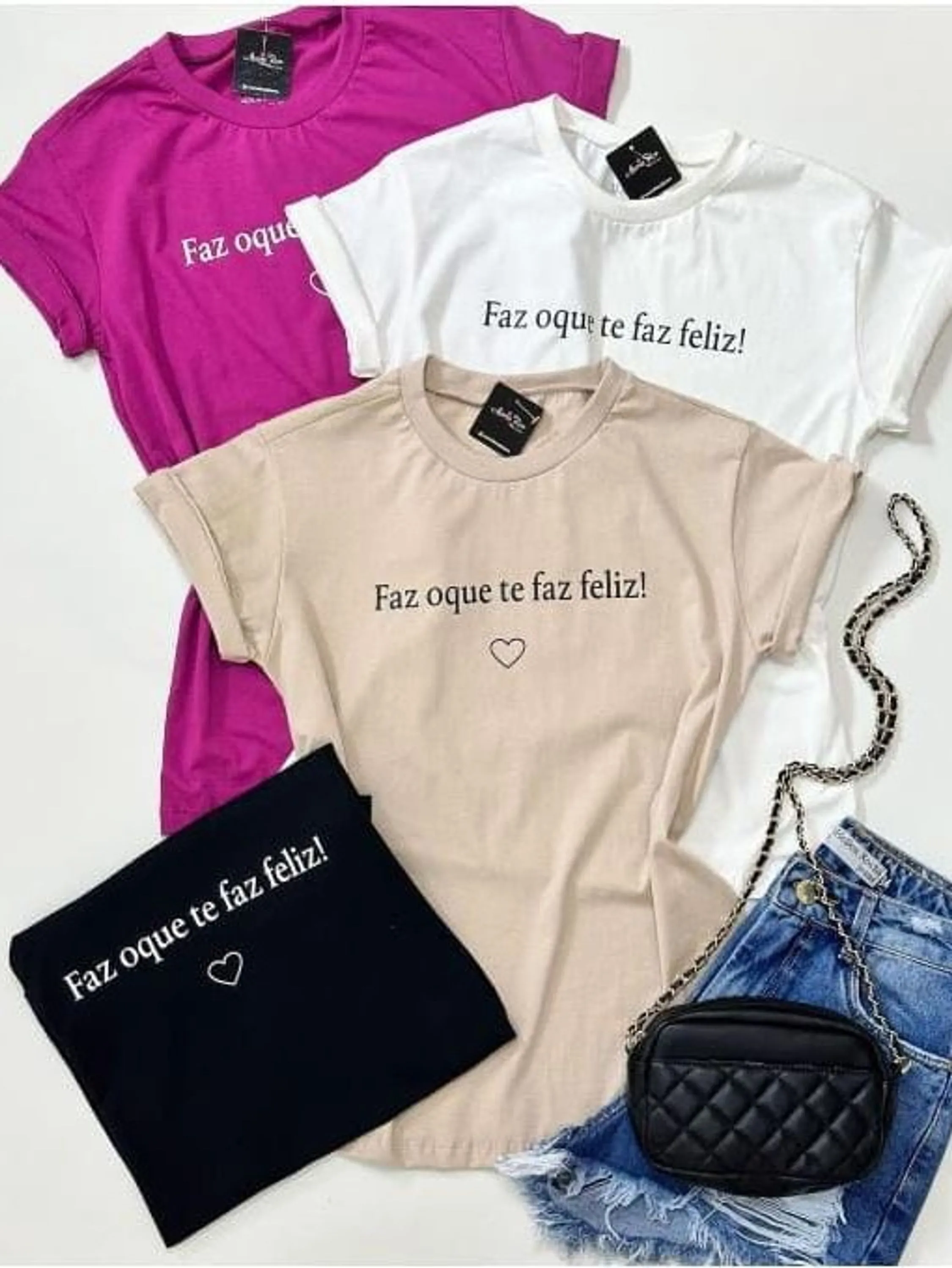 Novidades blusa tshirt com estampa "faz o que te faz feliz"