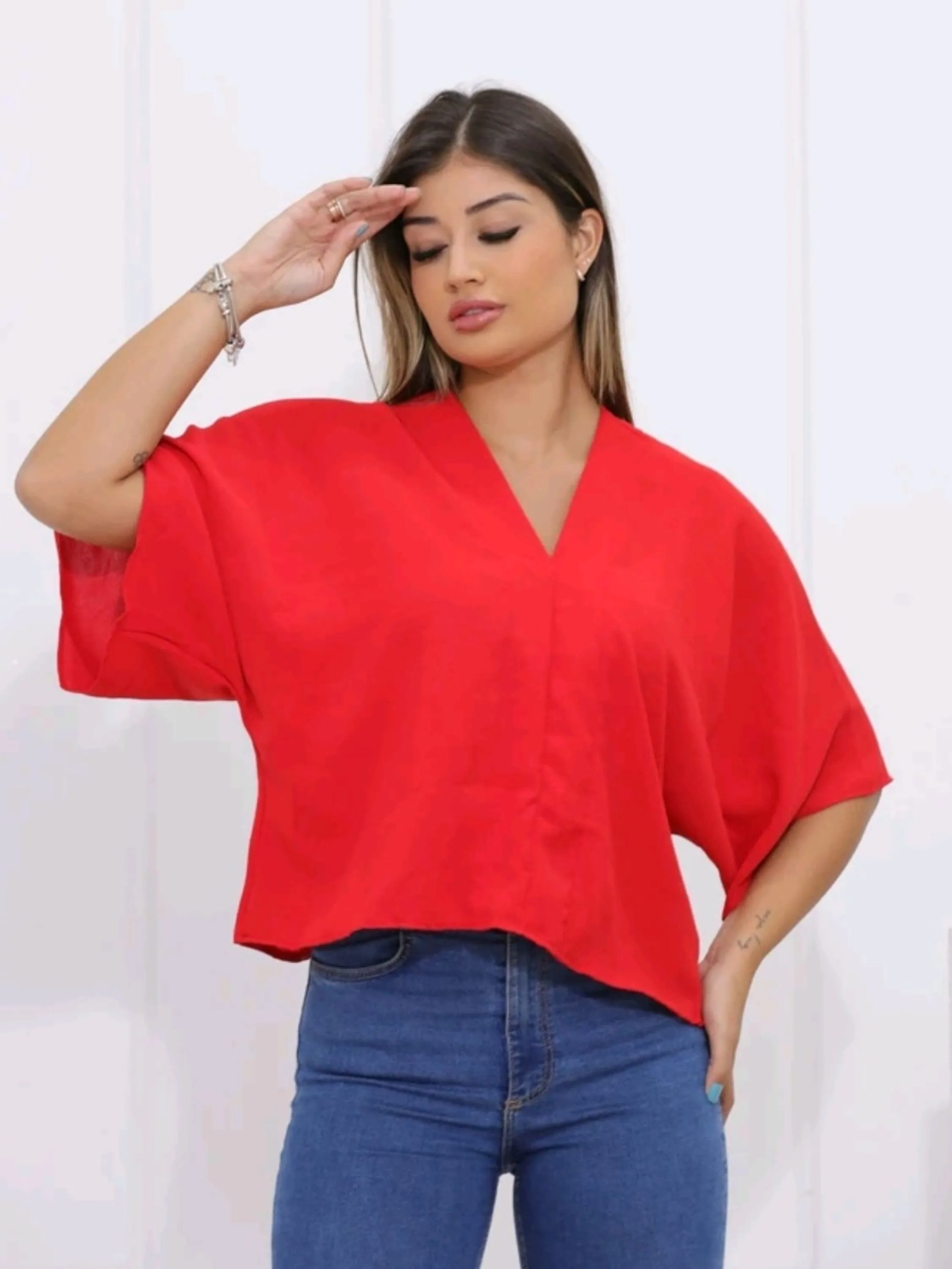 PROMOÇÃO BLUSA BASICA KIMONO TECIDO DUNA