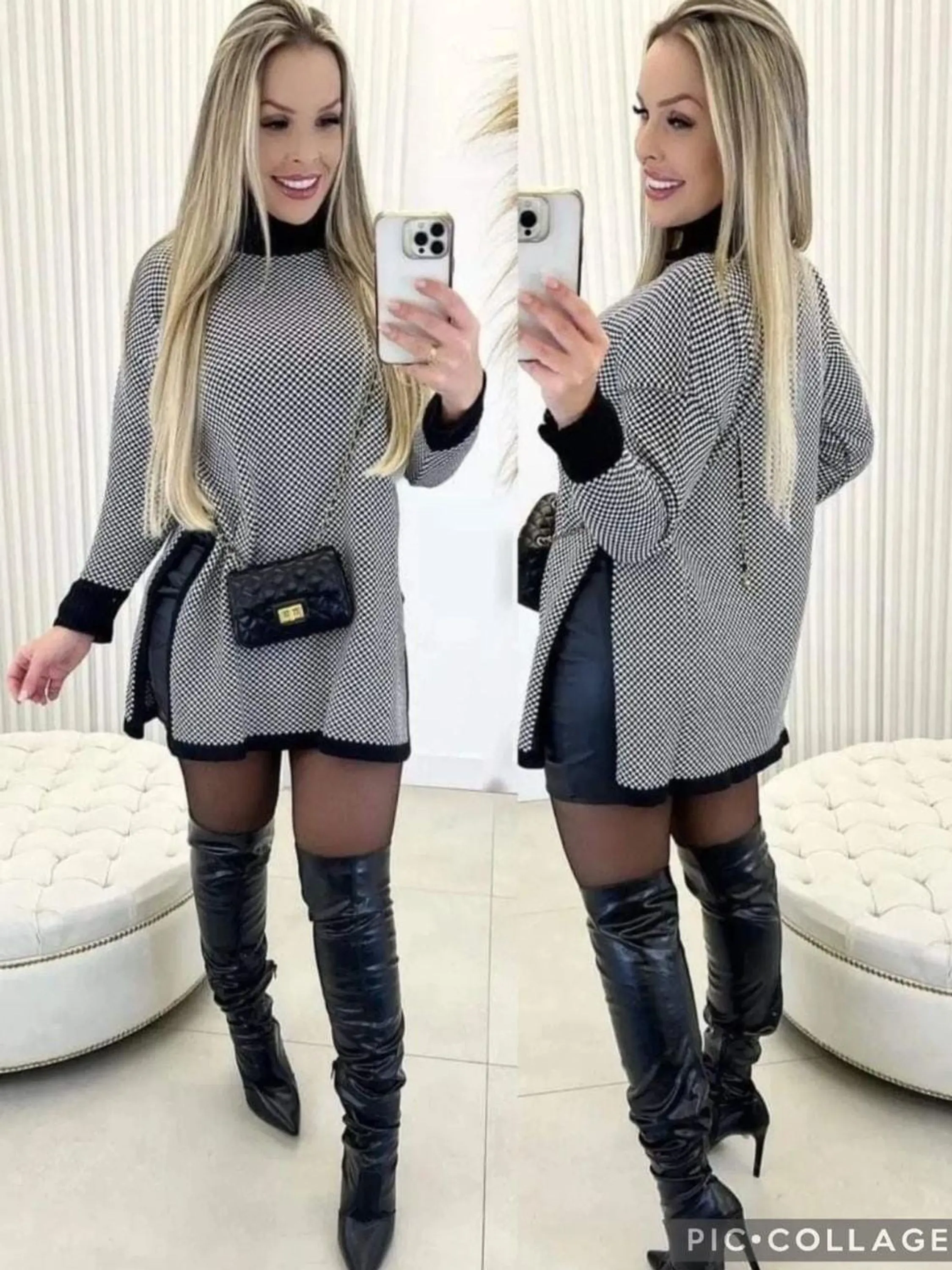 Novidade poncho xadrez modal