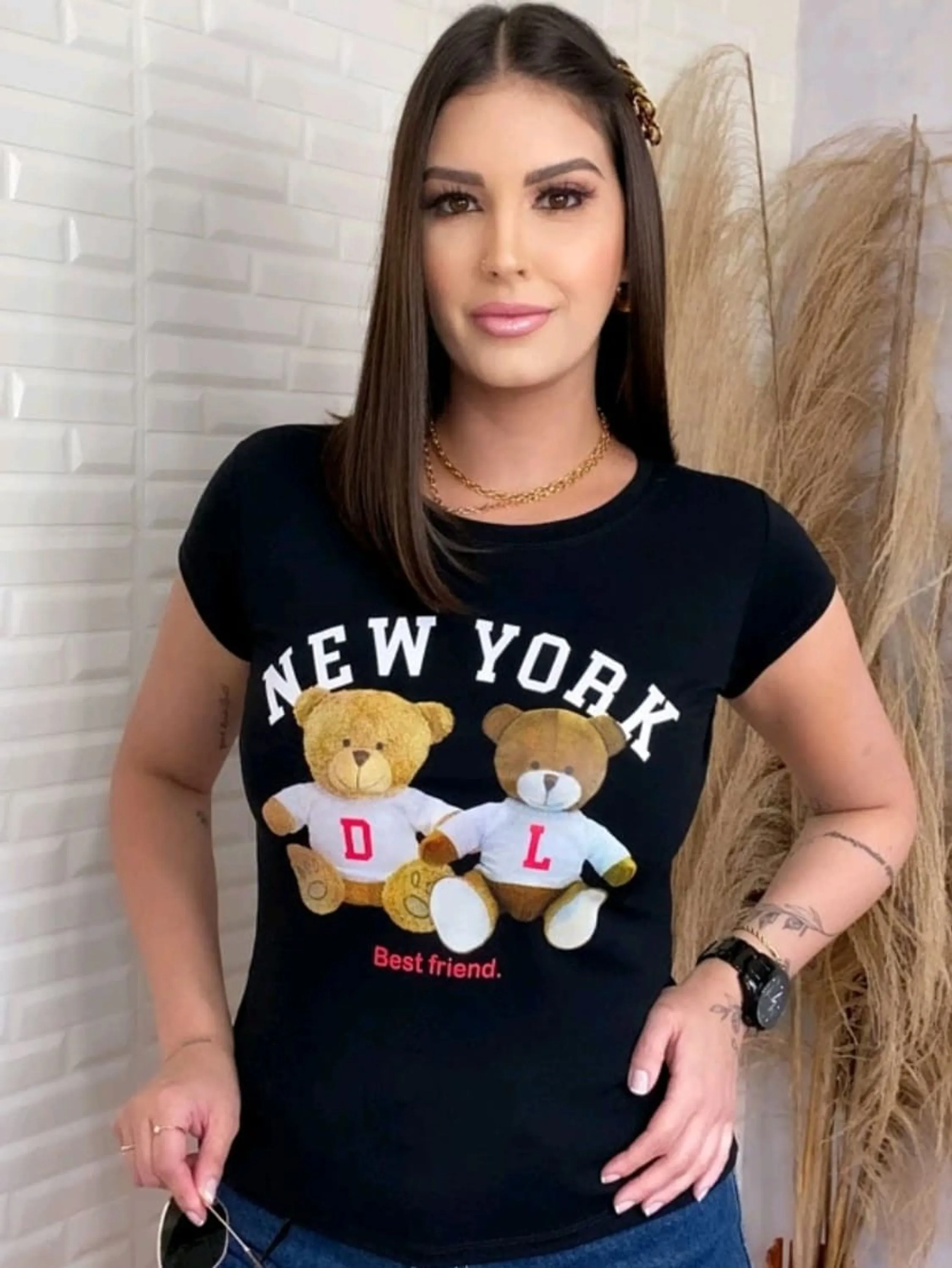 Novidade tshirt com estampa "new york" e urso