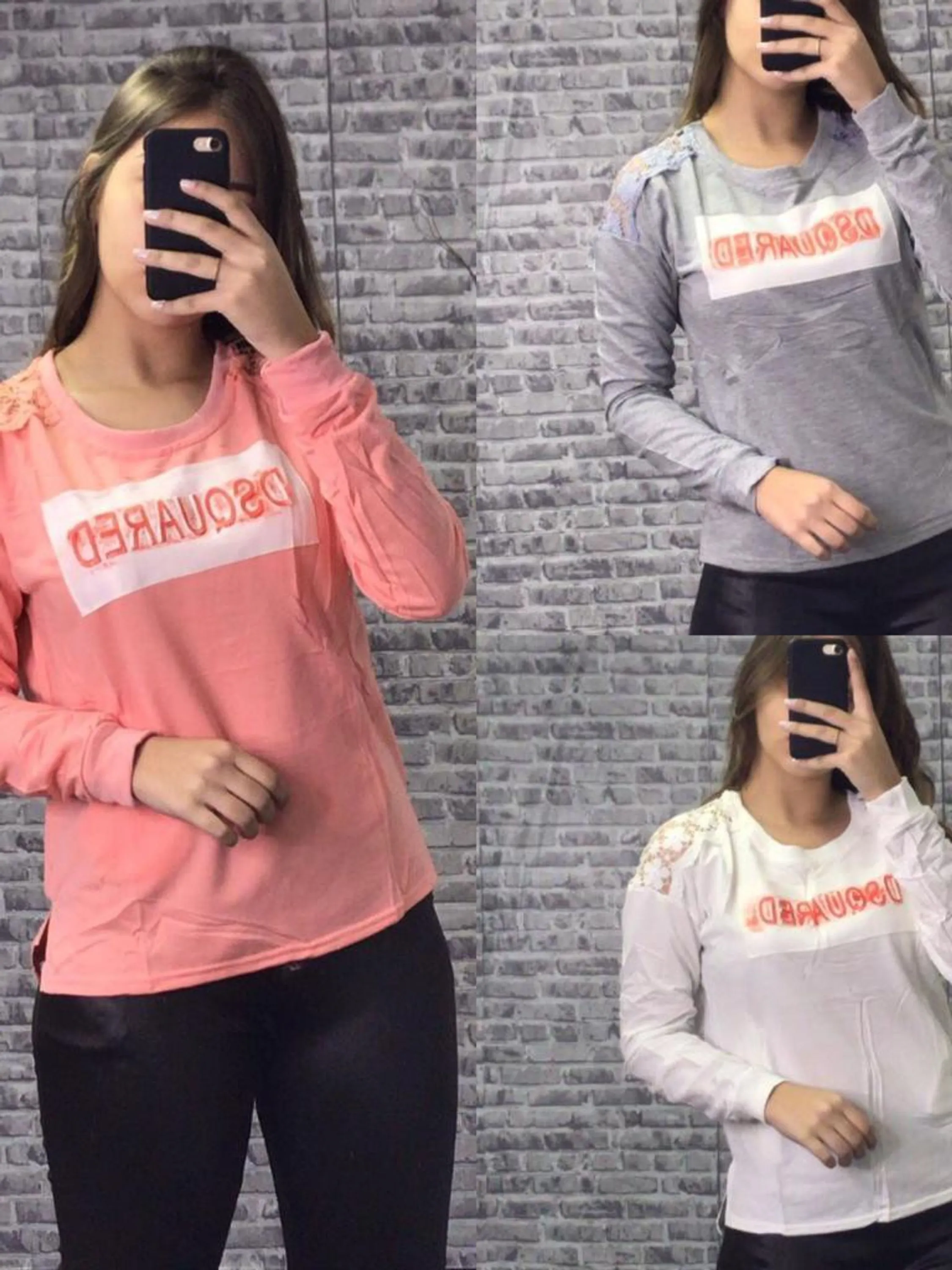 Blusa manga longa moletinho básica com frase