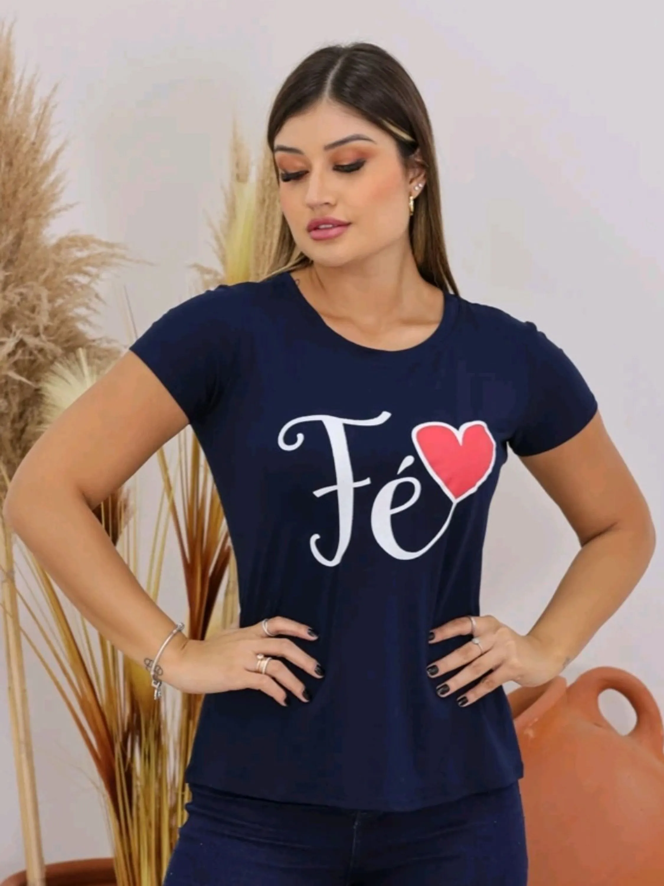 Promoção CAMISETA T shirt Feminina Estampada Fé Coração