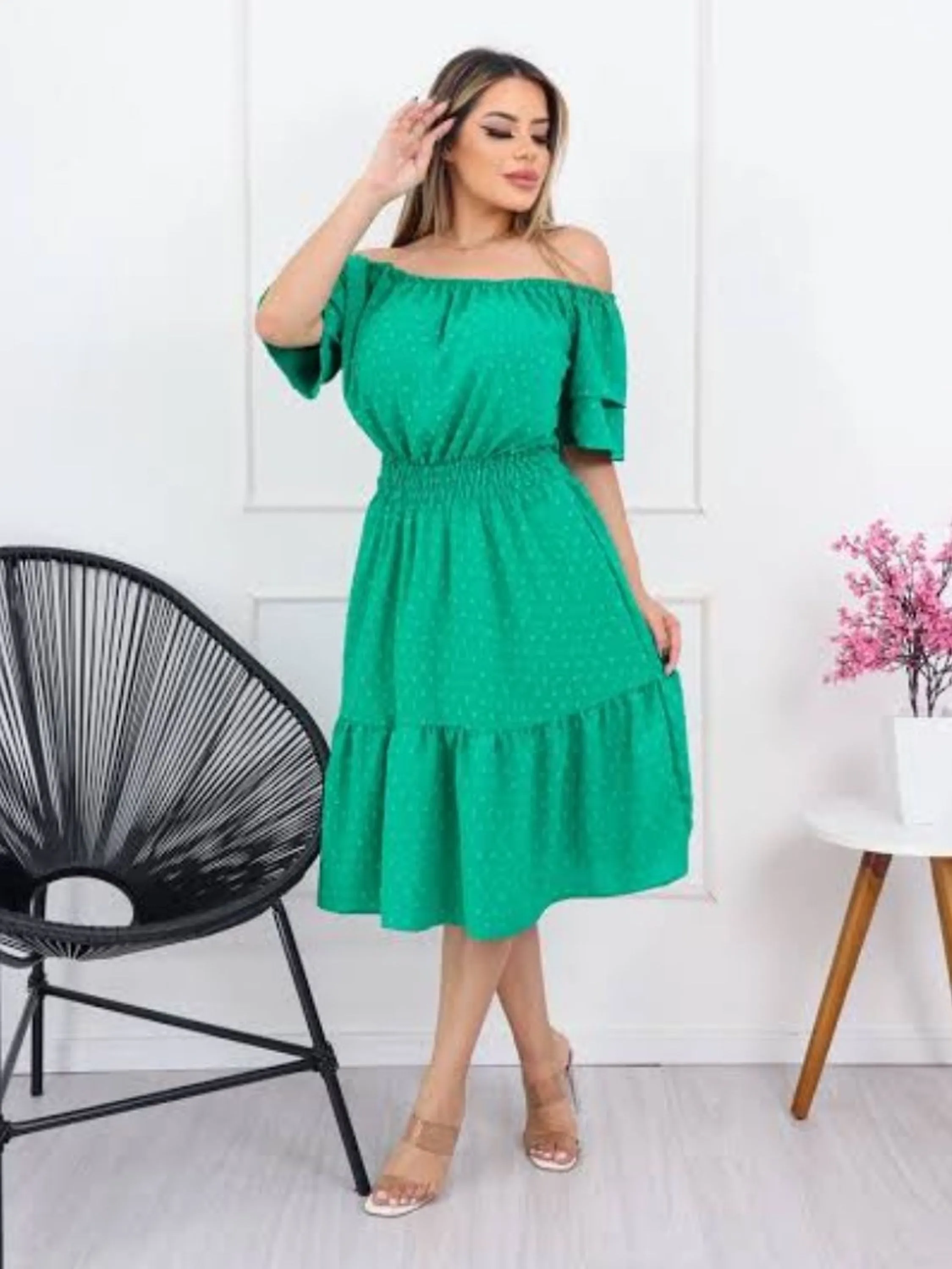 Vestido midi ciganinha pipoca