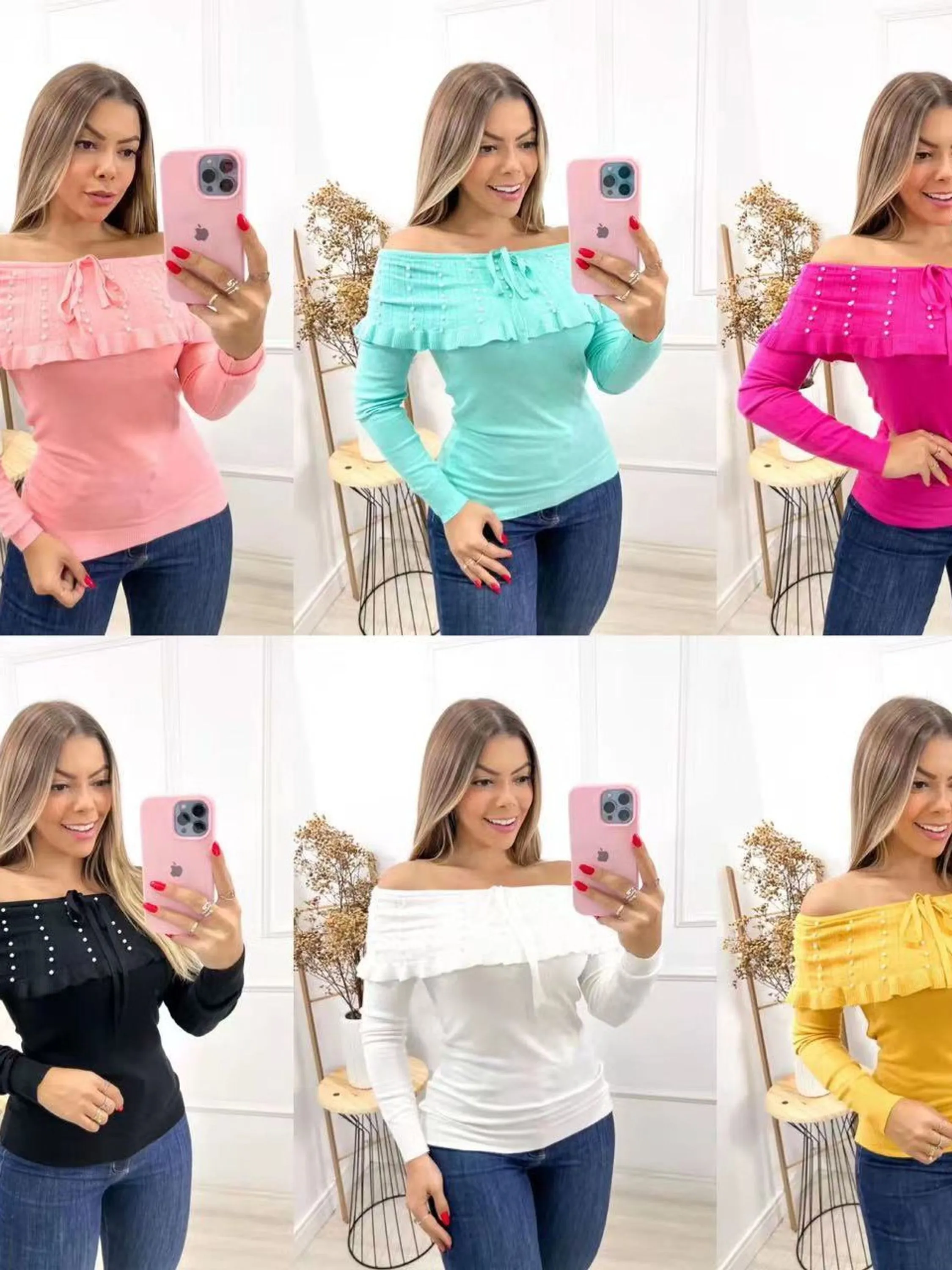 Blusa manga longa tricô modal com perola