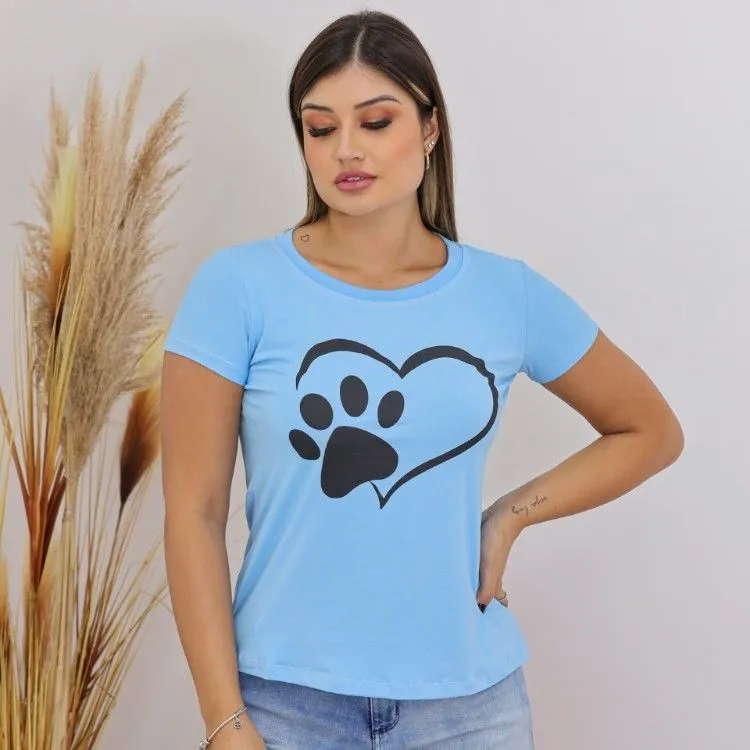 Blusa tshirt estampa pata coração