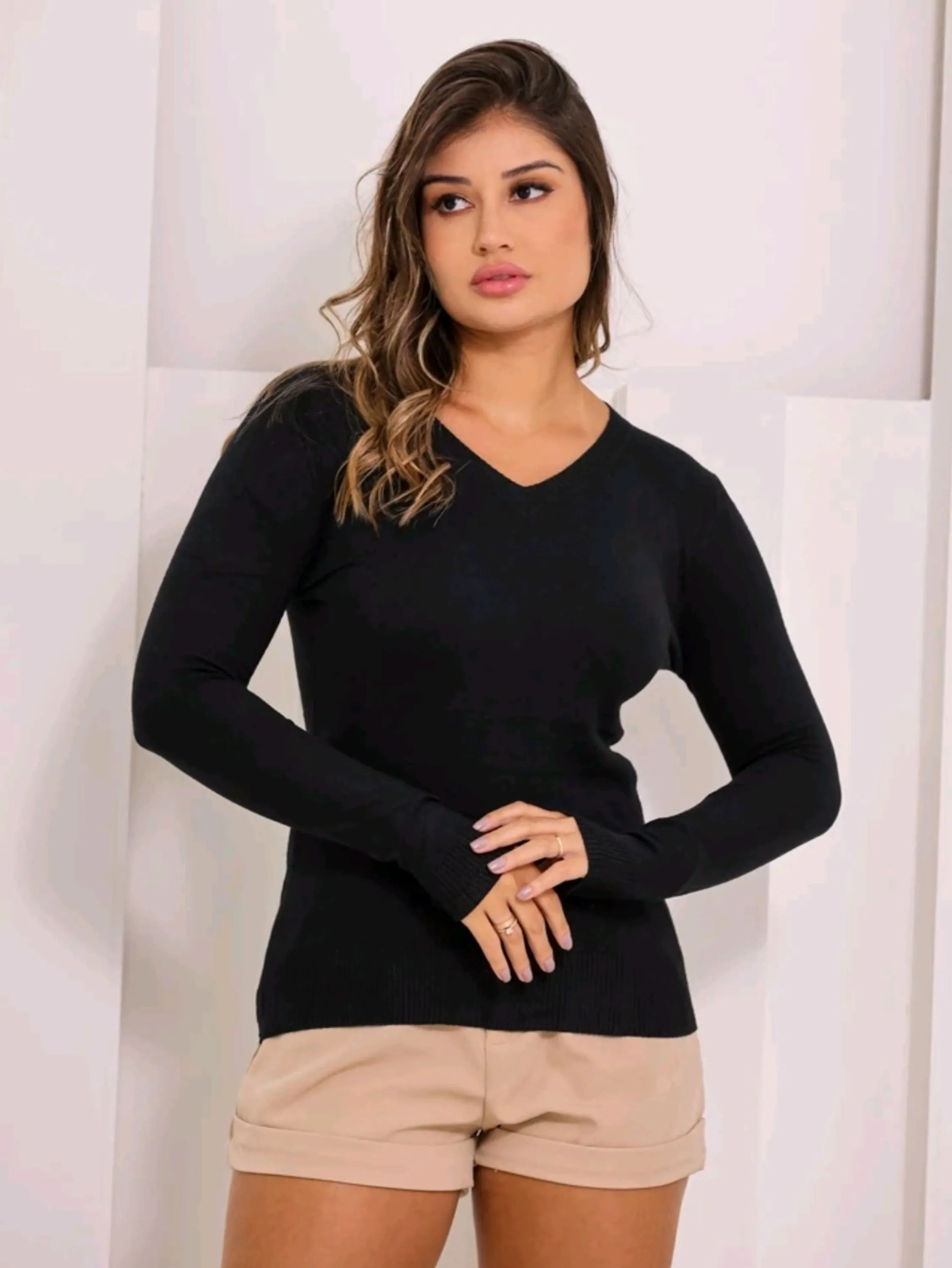 PROMOÇÃO BLUSA SUÉTER FEMININA LISA BASICA MANGA LONGA