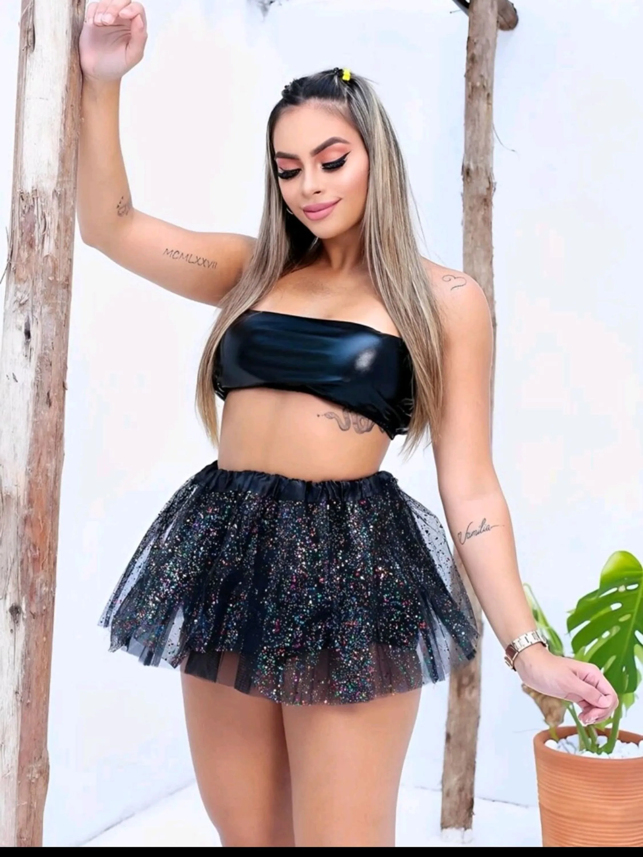 Saia tule de brilho carnaval