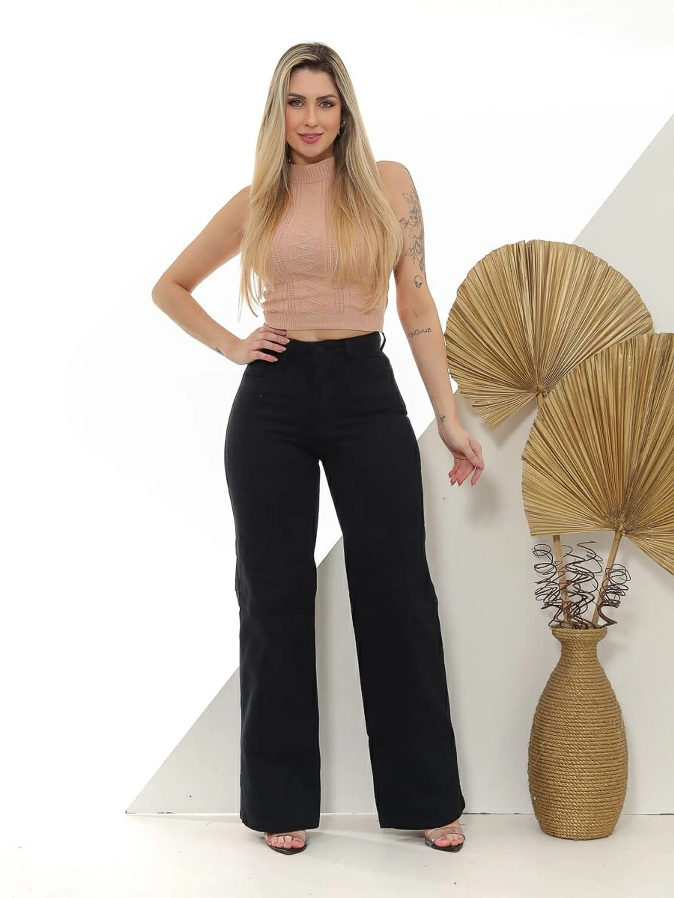 Calça jeans feminino wide leg