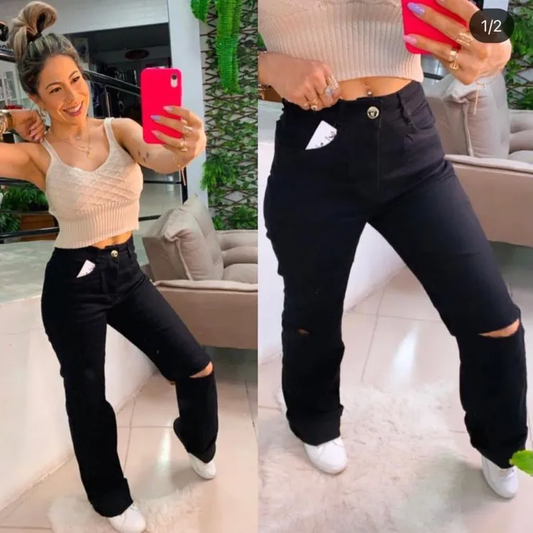 Wide leg feminina calça jeans