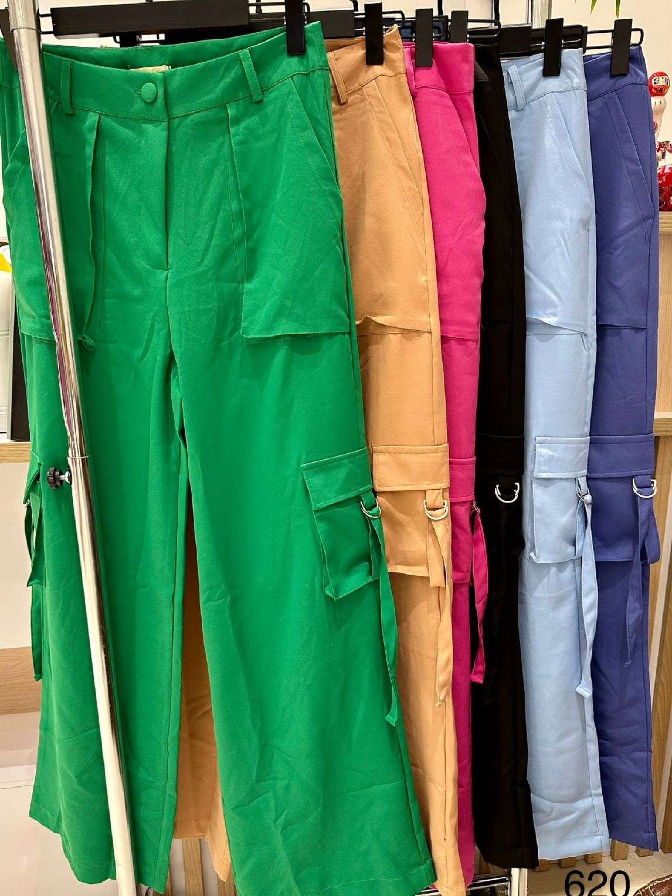 calça cargo alfaiataria moda feminina,com zíper,D622